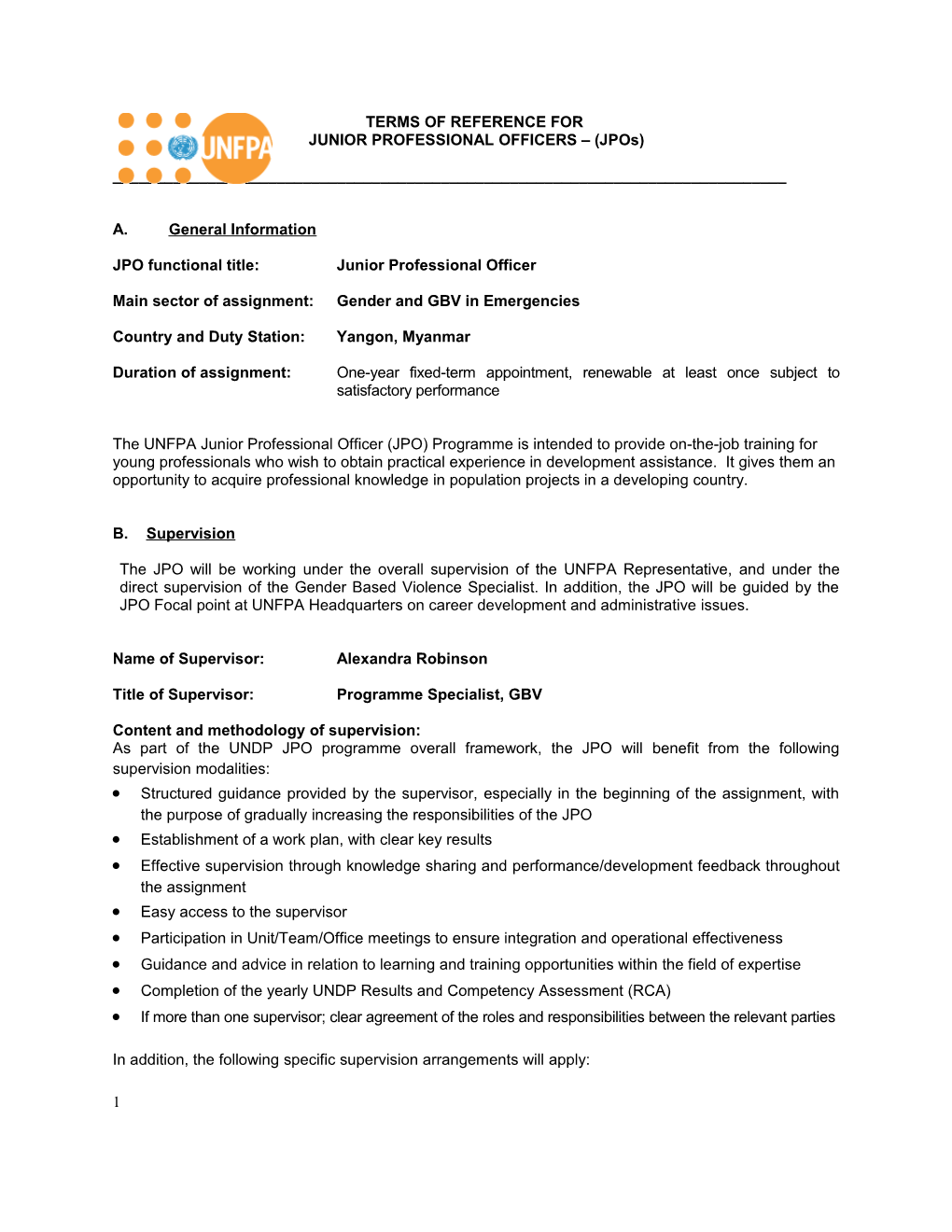 Terms of Reference for Junior Professional Officer for the Unfpa Kenya Field Office