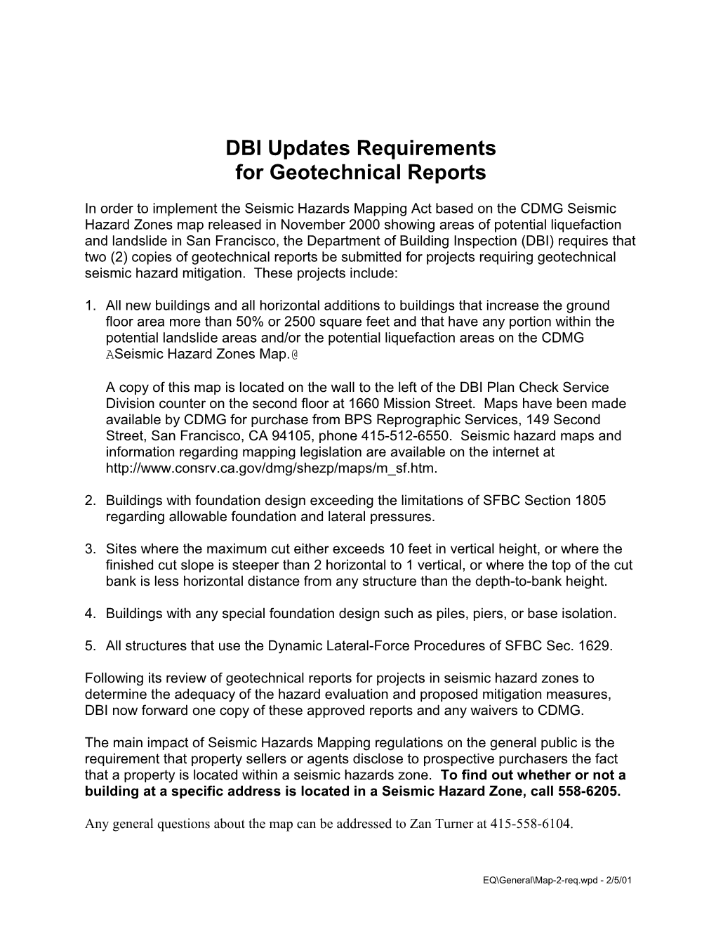 DBI Updates Requirements