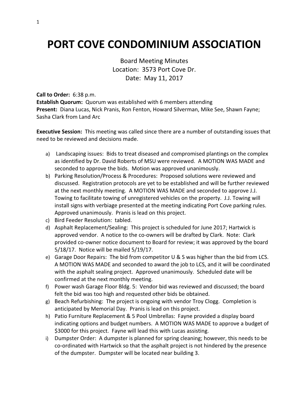 Port Cove Condominium Association
