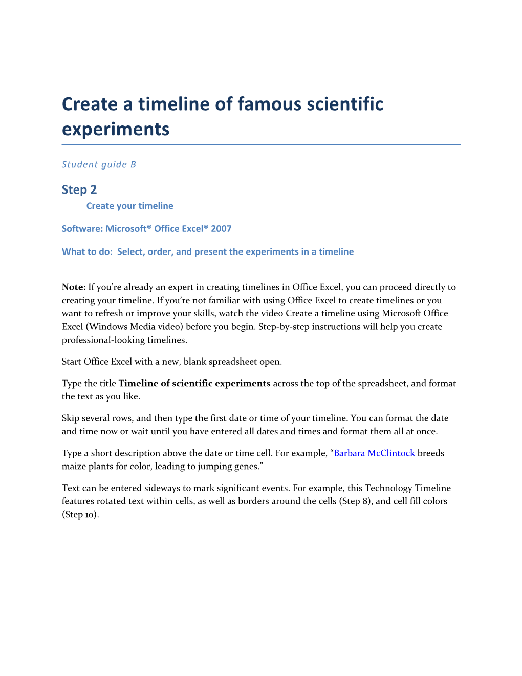 Create a Timeline of Famous Scientific Experiments