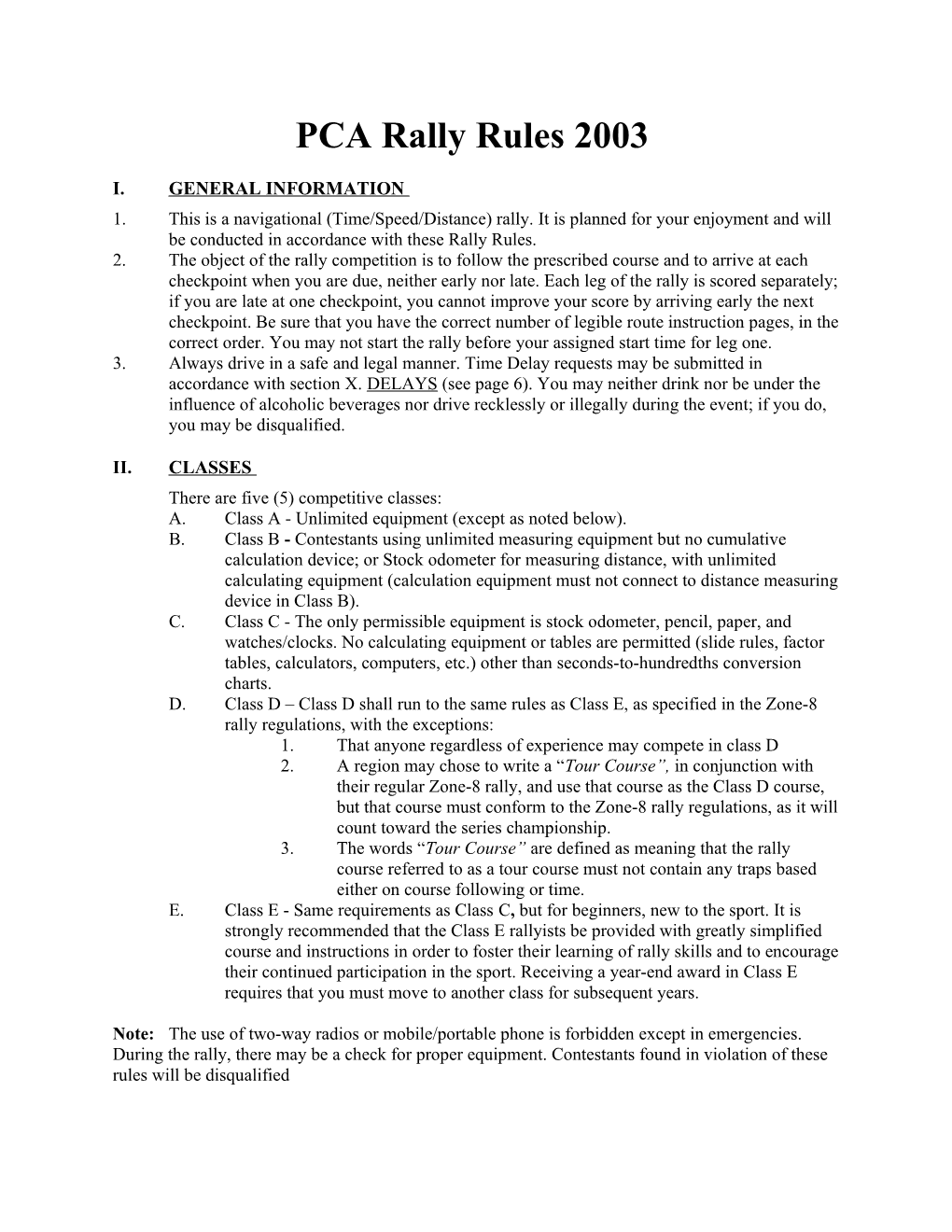 PCA 2003 Rally Rules