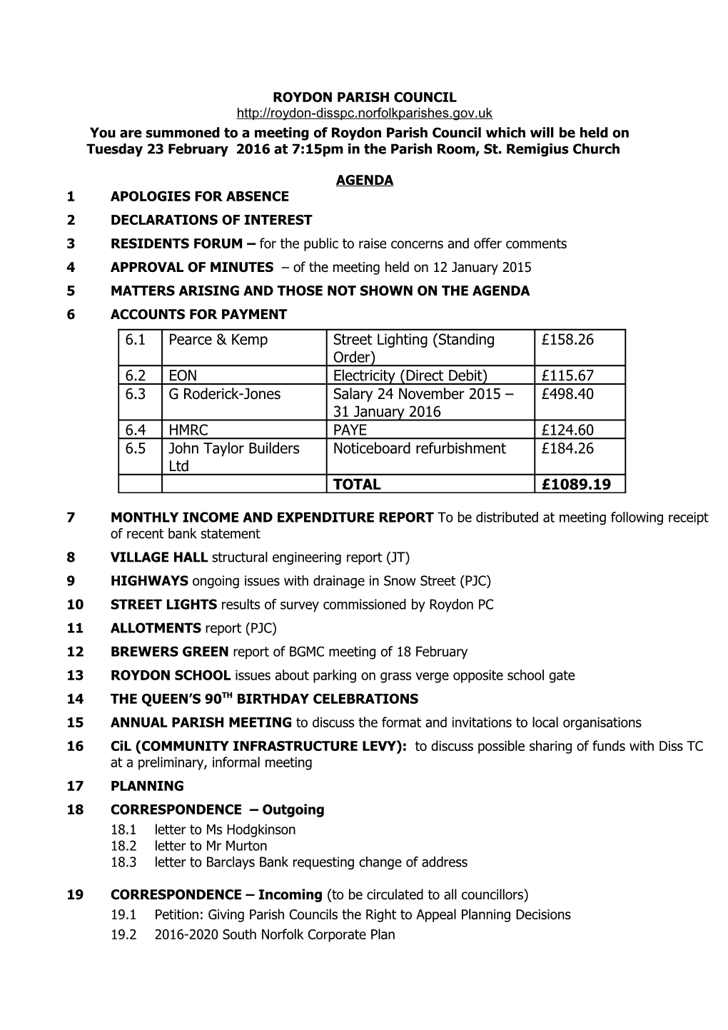 Roydon Parish Council