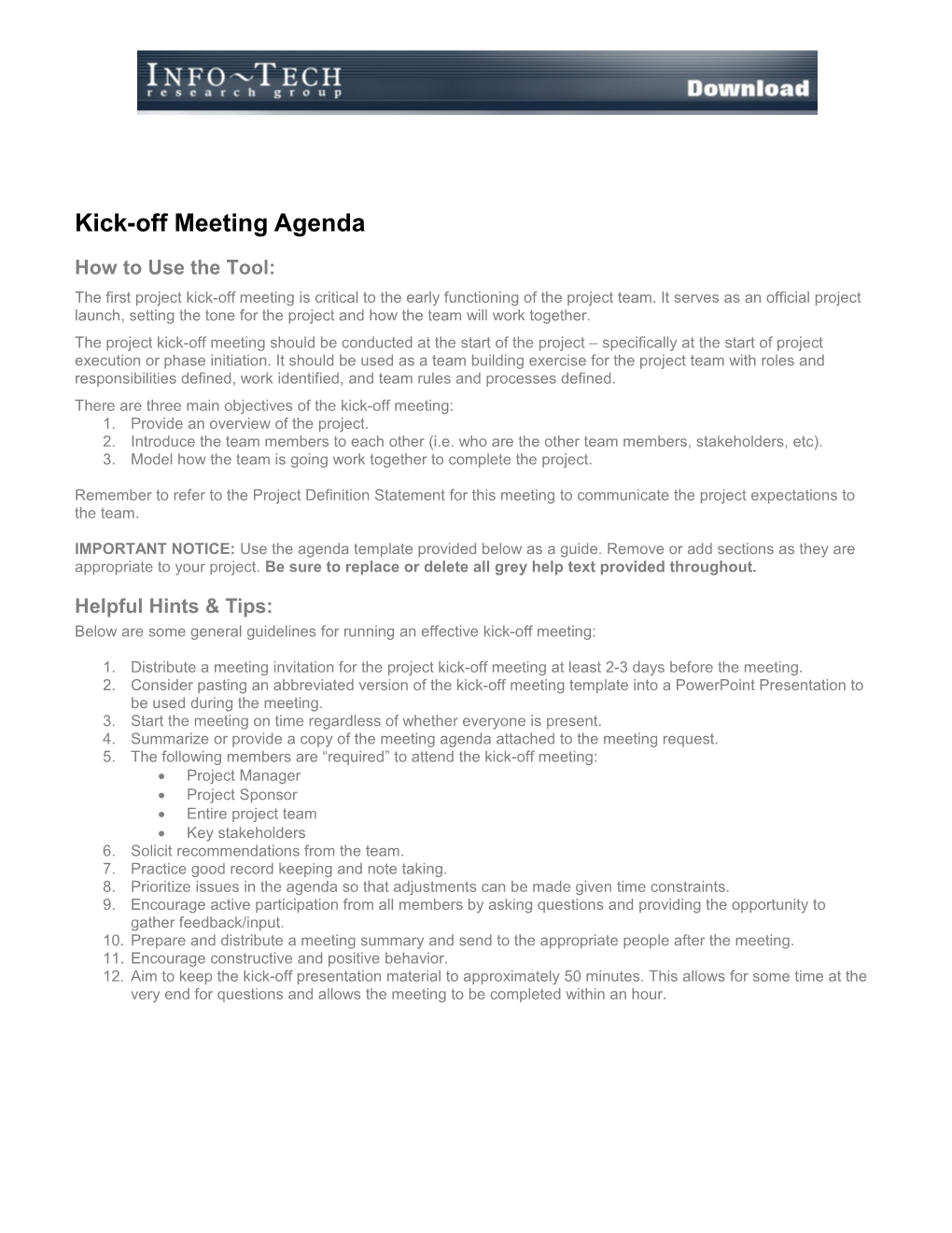 Project Kick-Off Meeting Agenda Template