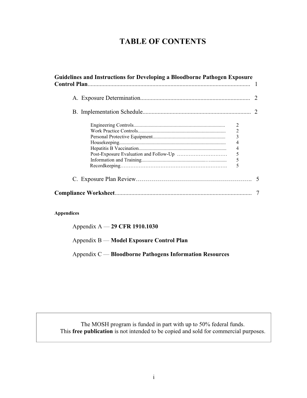 Guidelines and Instructions for Developing a Bloodborne Pathogen Exposure Control Plan