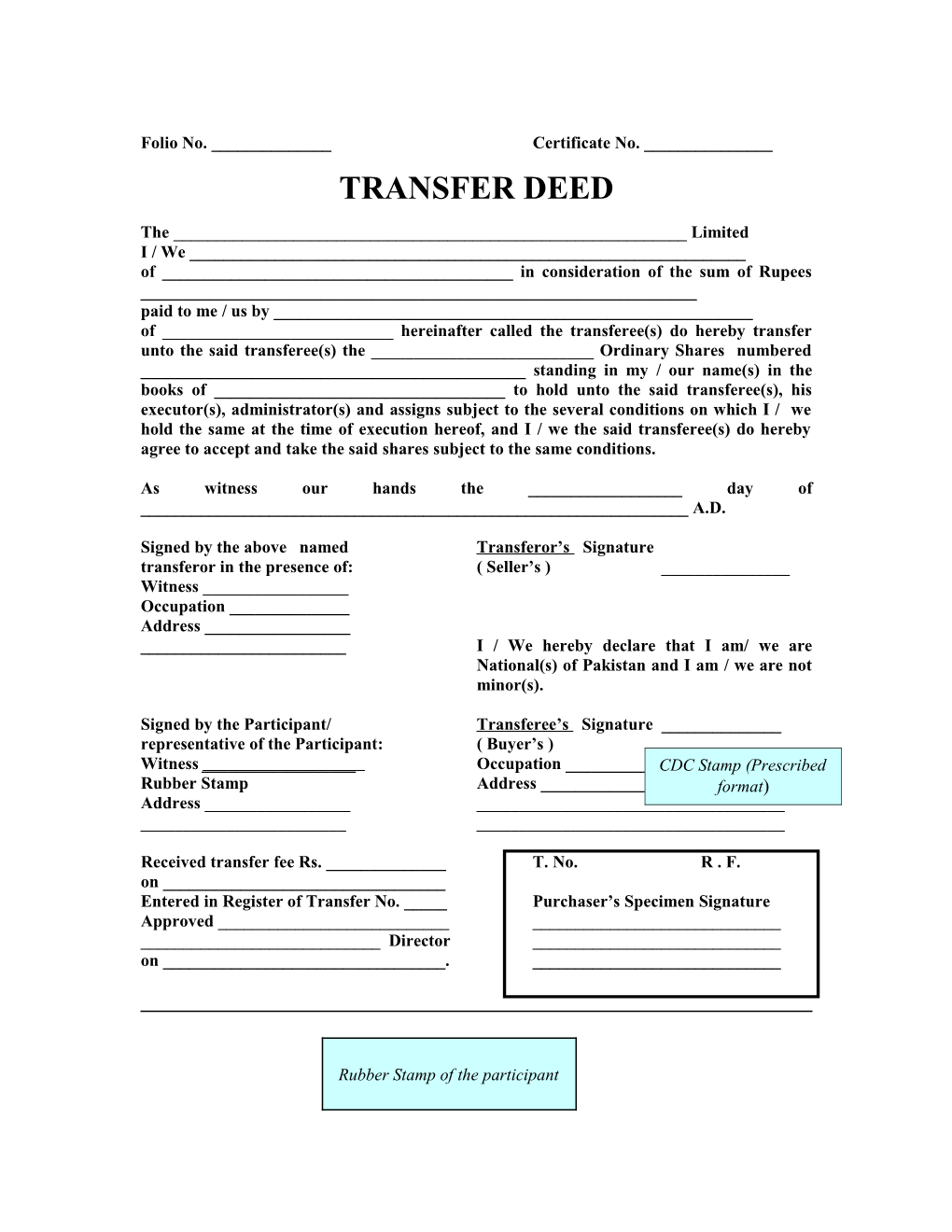 Transfer Deed