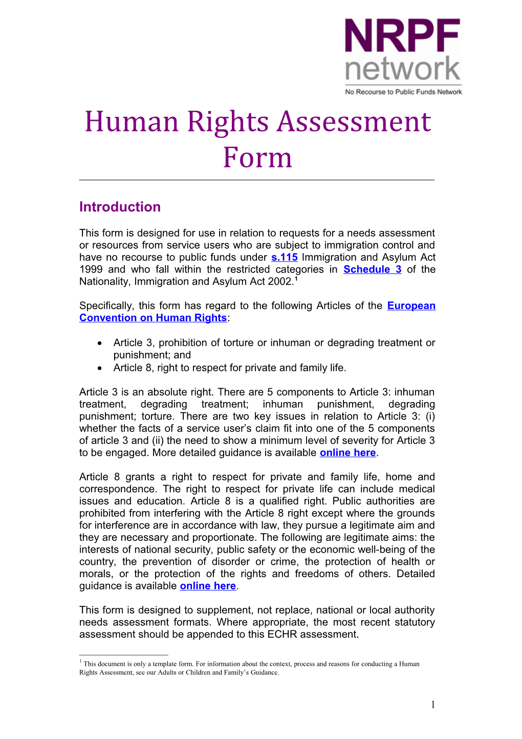 Human Rights Assessment