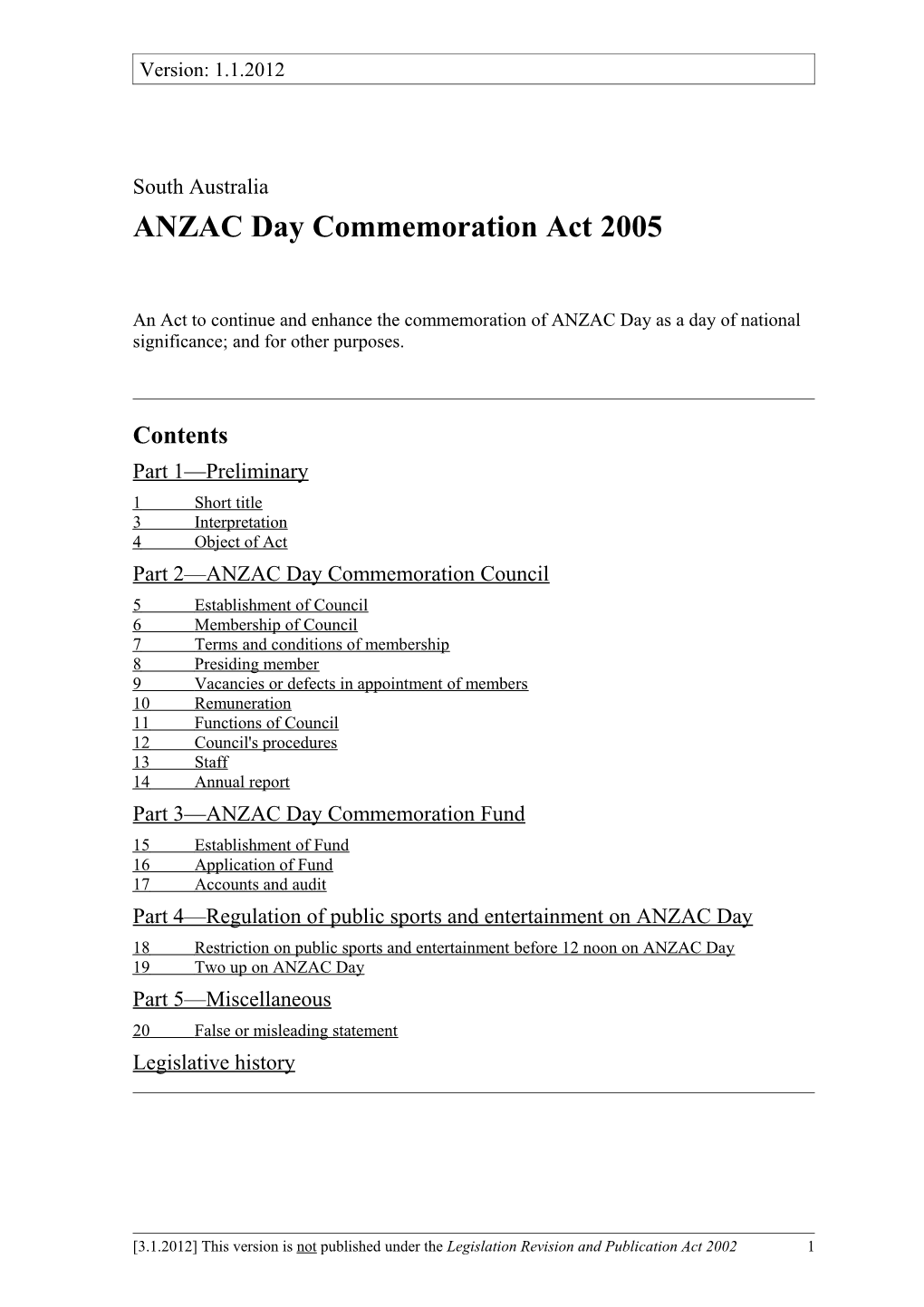 ANZAC Day Commemoration Act 2005