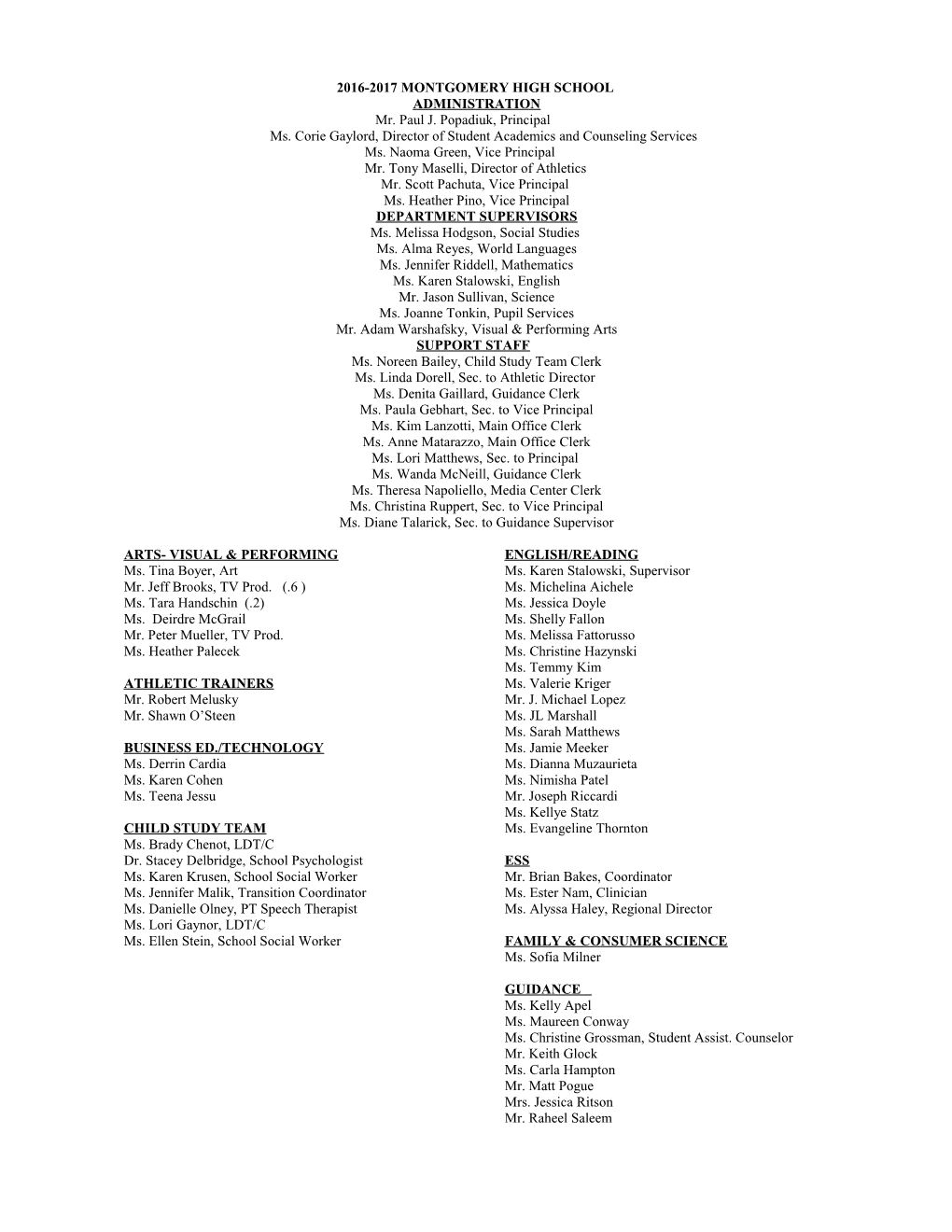 2003-04 Montgomery High School Staff Directory