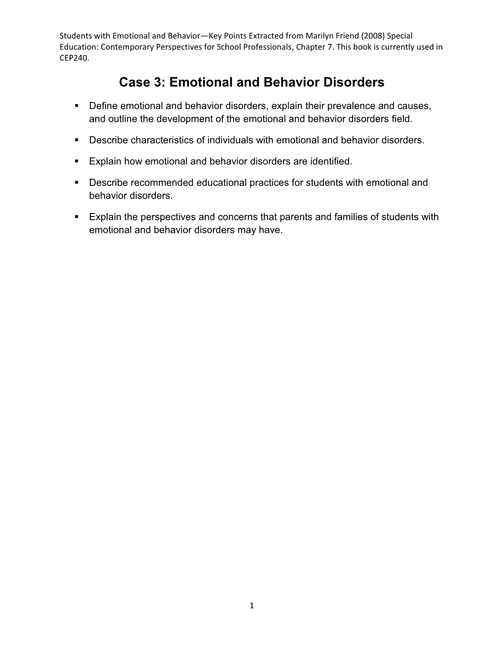 Case 3: Emotional and Behavior Disorders