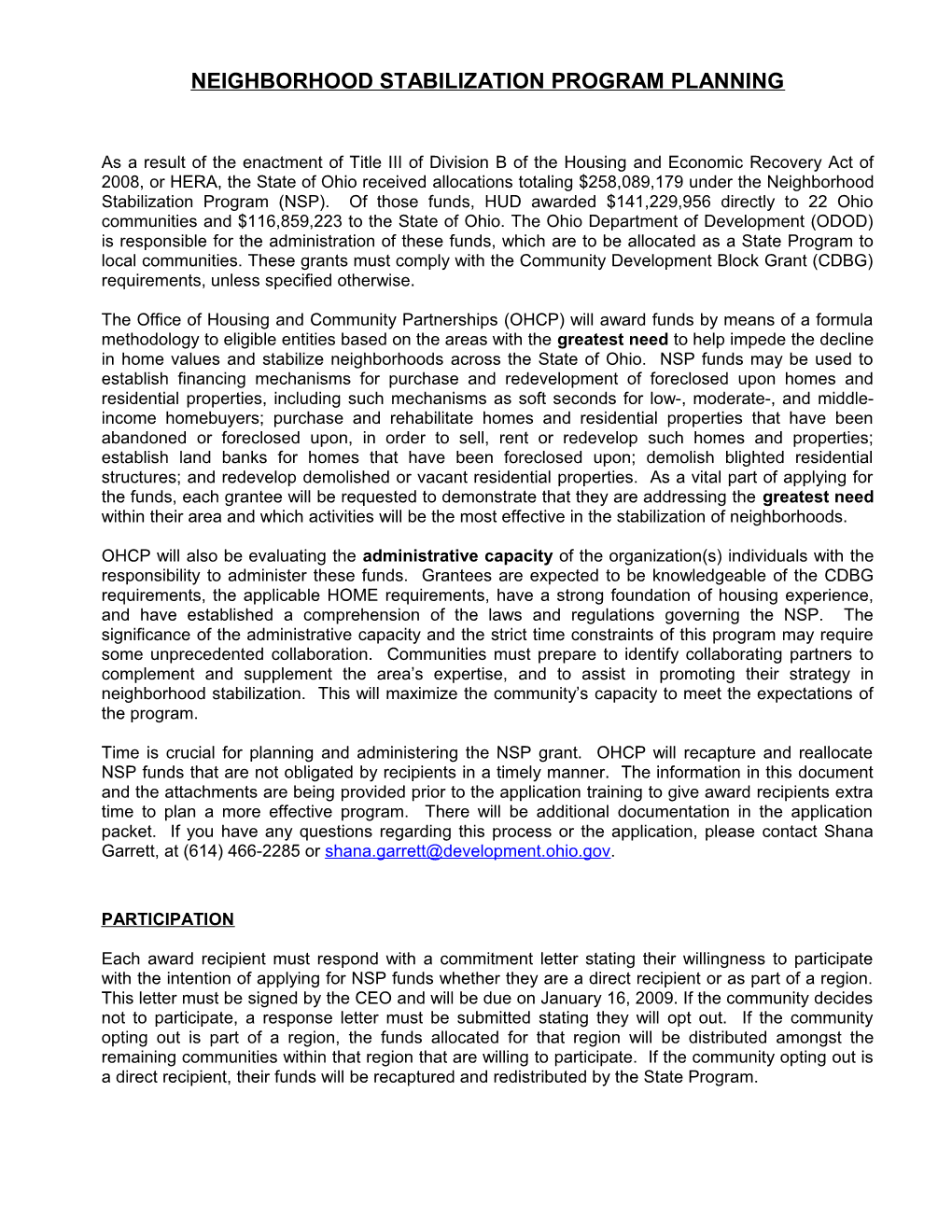 Neighborhood Stabilization Program Planning