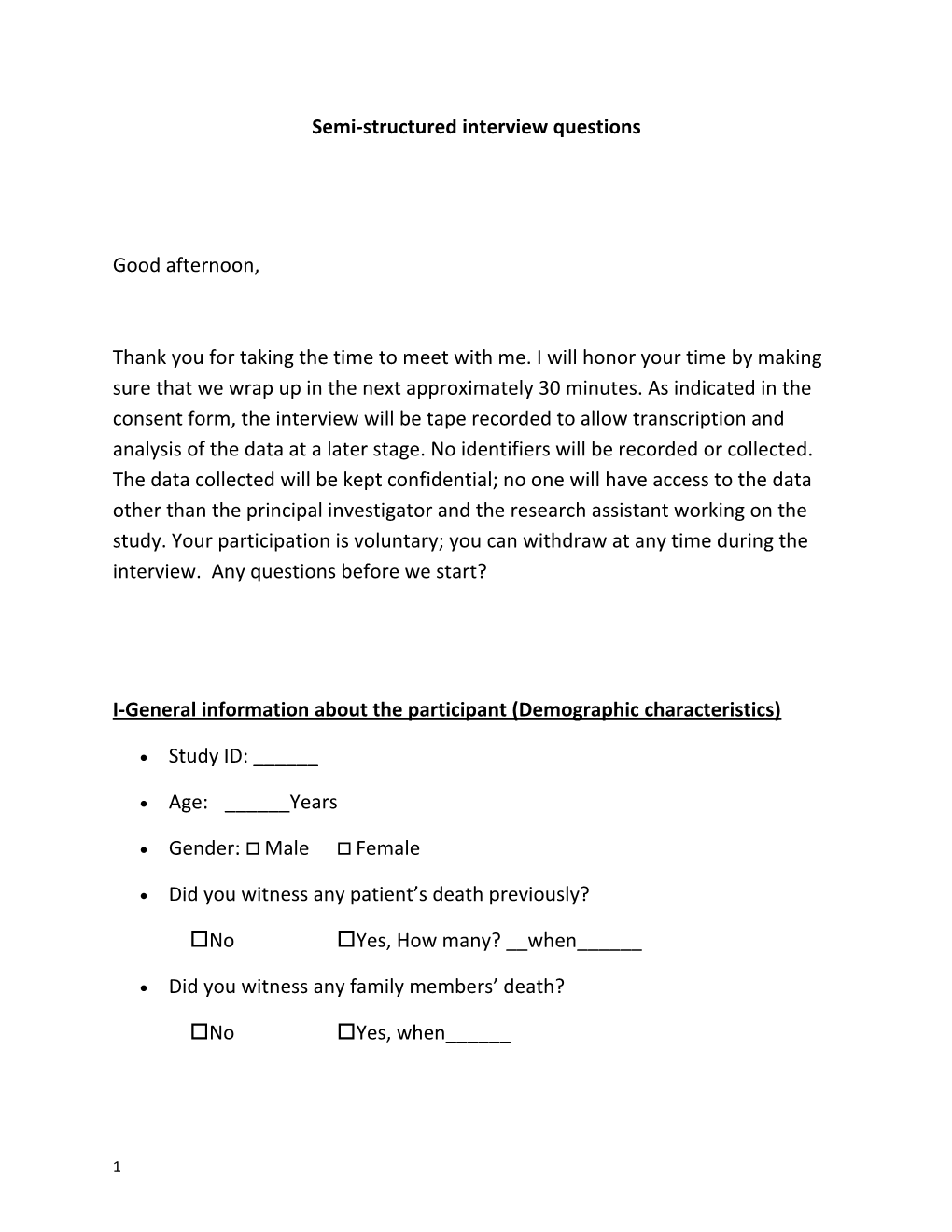Semi-Structured Interview Questions
