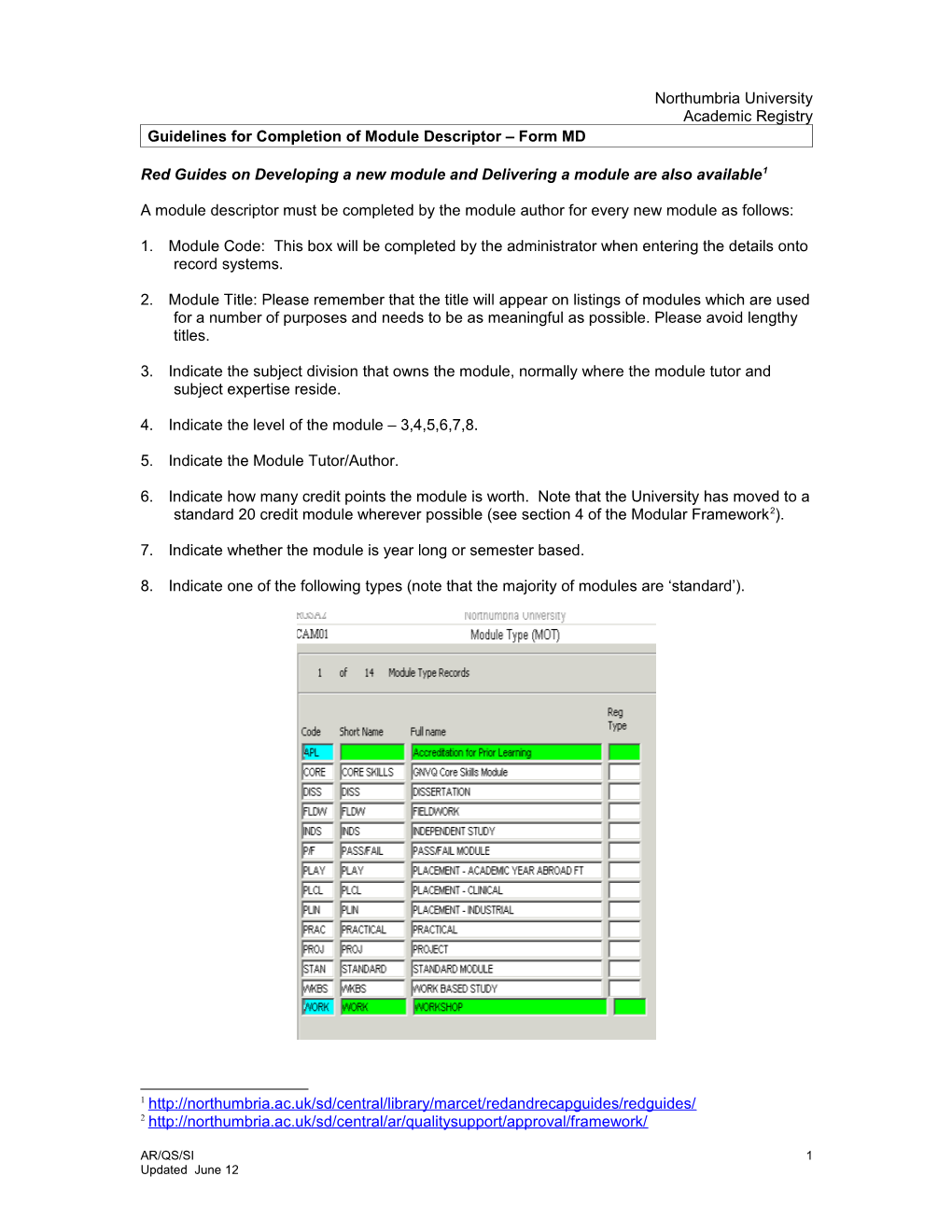Guidelines for Completion of Module Descriptor Form MD