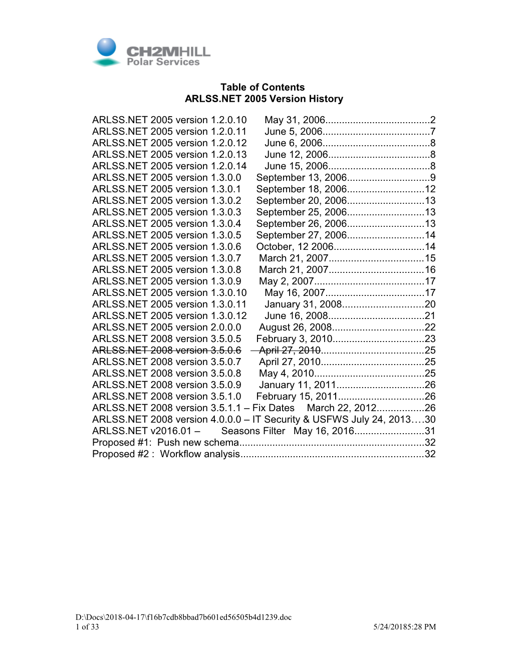 ARLSS.NET 2005 Version History