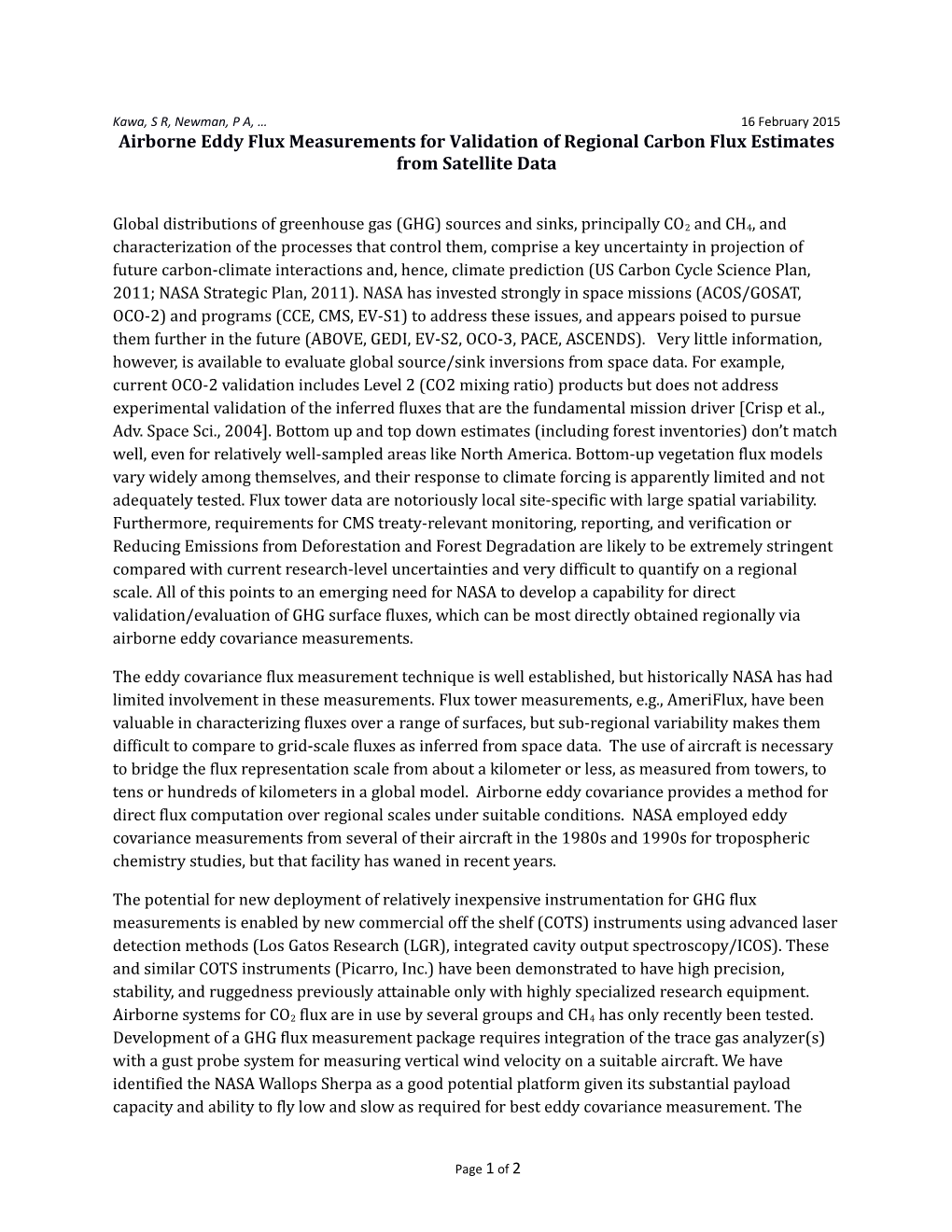 Airborne Eddy Flux Measurements for Validation of Regional Carbon Flux Estimates From