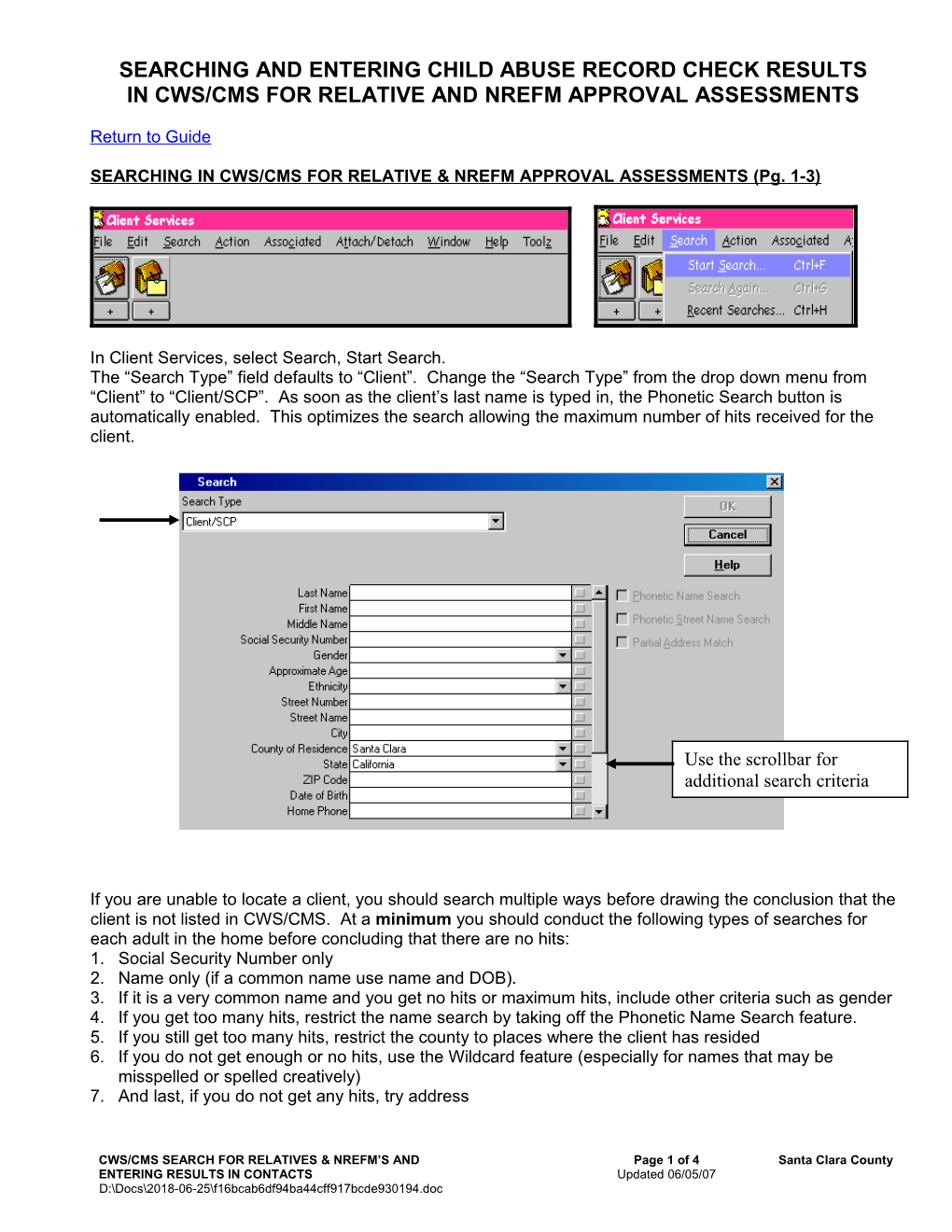 SEARCHING in CWS/CMS for RELATIVE & NREFM APPROVAL ASSESSMENTS (Pg. 1-3)