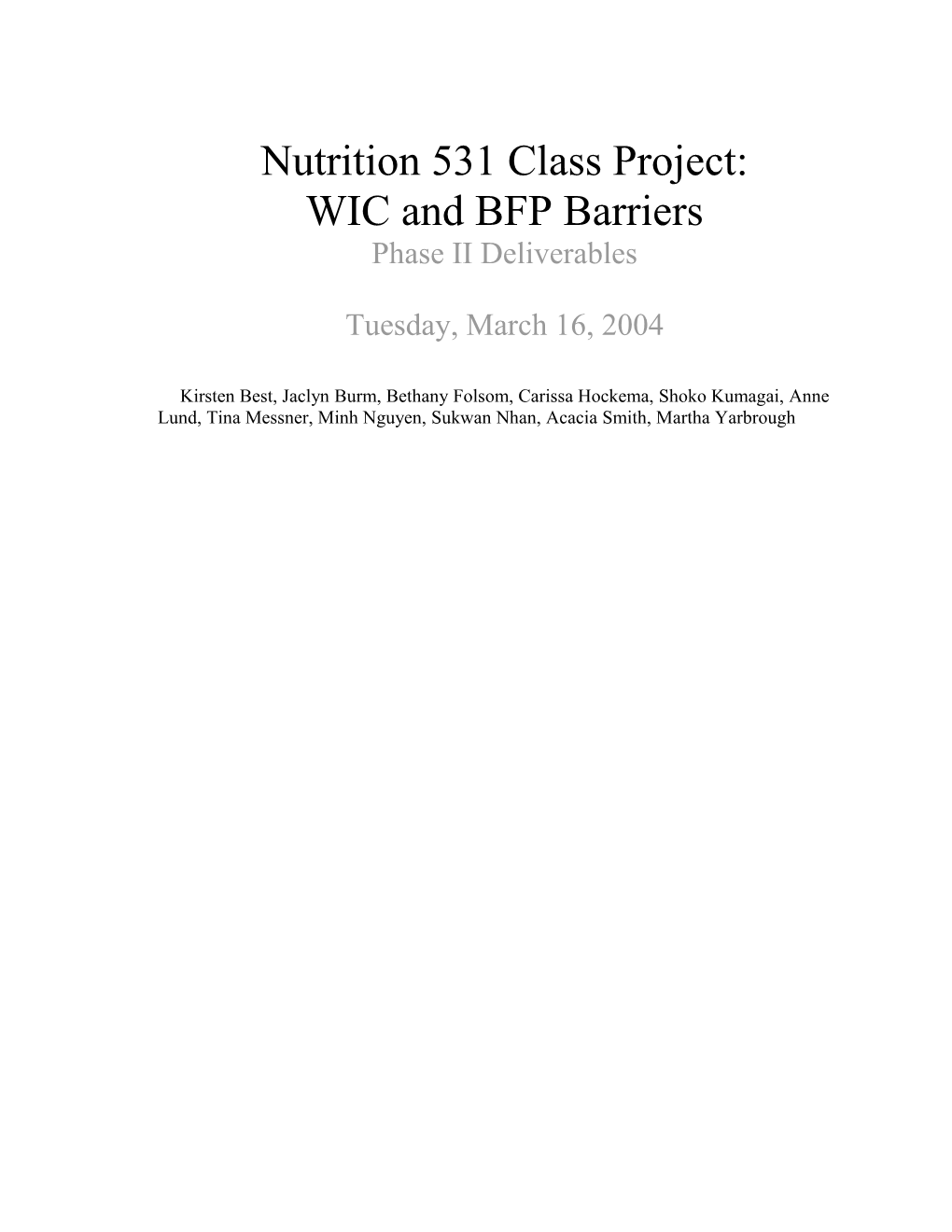 Nutrition 531 Class Project