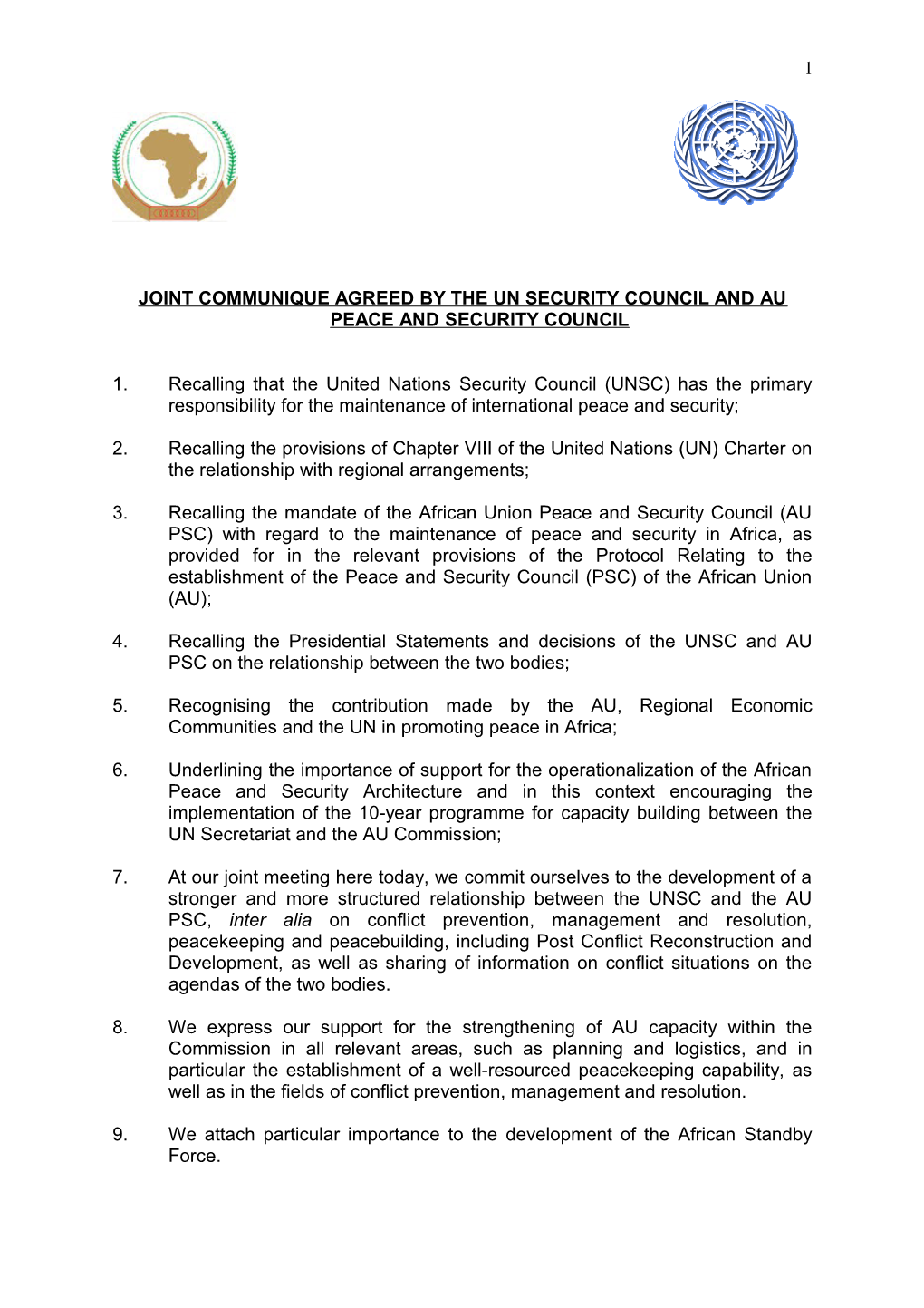 Proposed Elements For Aupsc Unsc Discussions