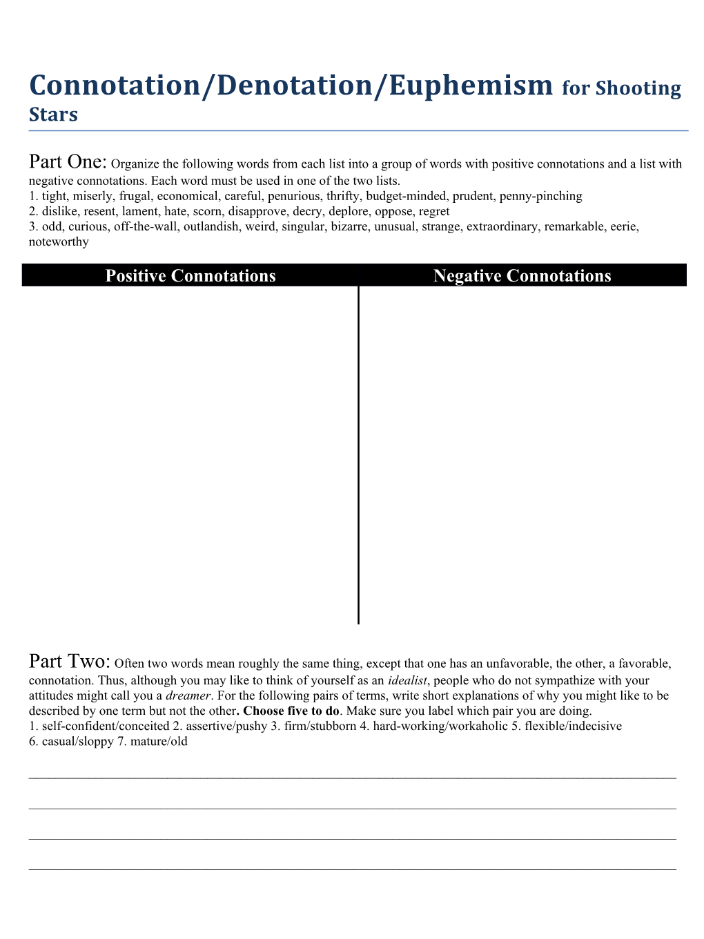 Connotation/Denotation/Euphemism for Shooting Stars