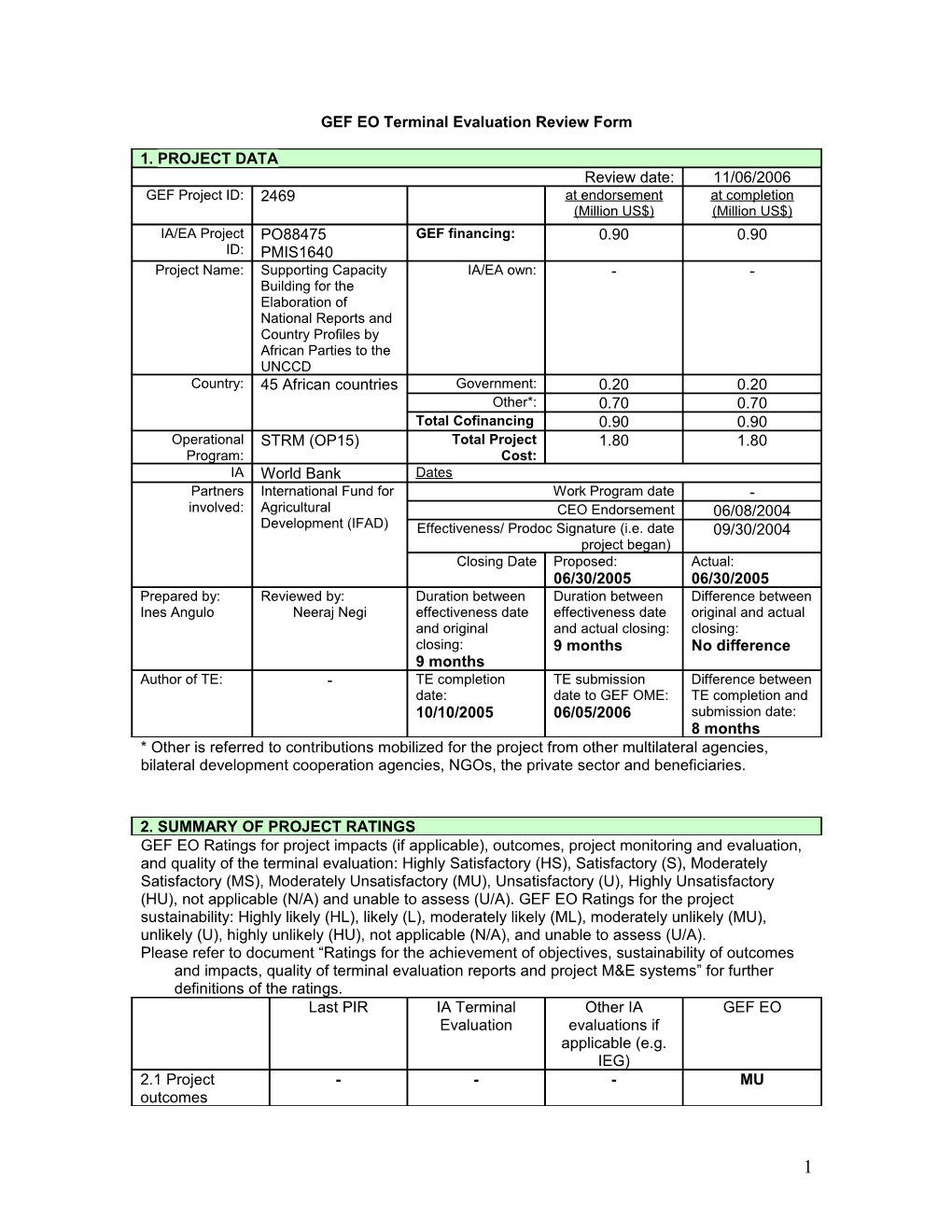 GEFM&E Terminal Evaluation Review Form