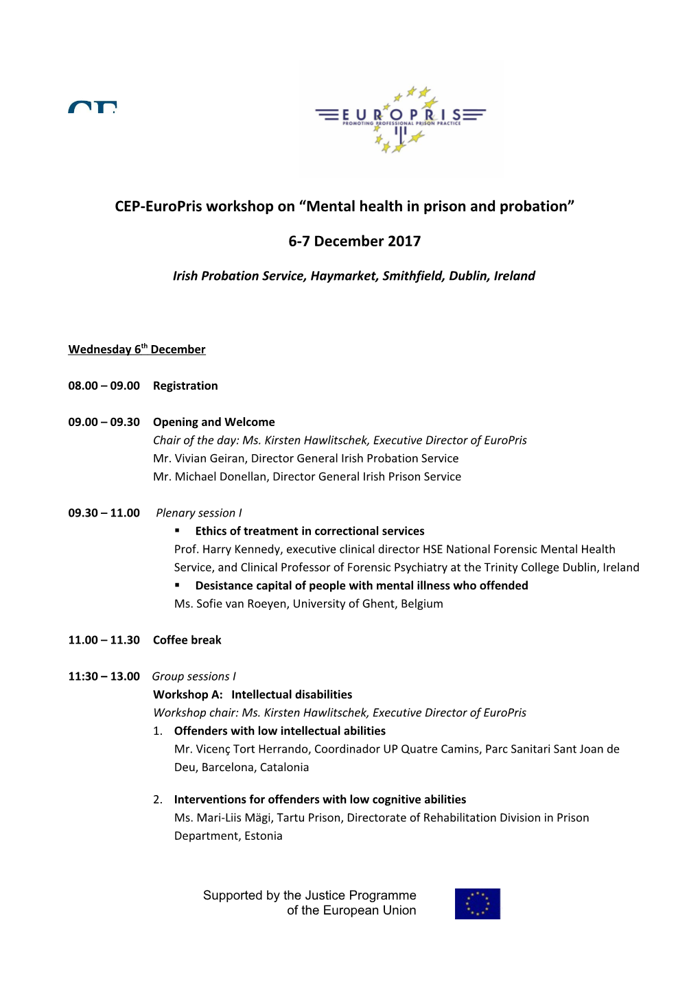 CEP-Europrisworkshop on Mental Health in Prison and Probation