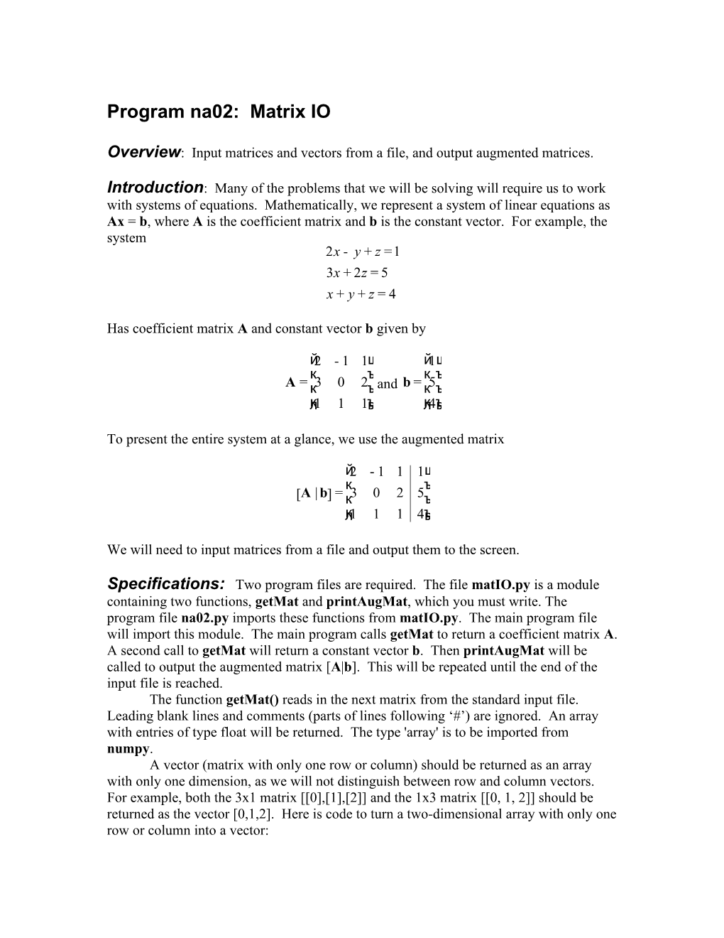 Program Na02: Matrix IO
