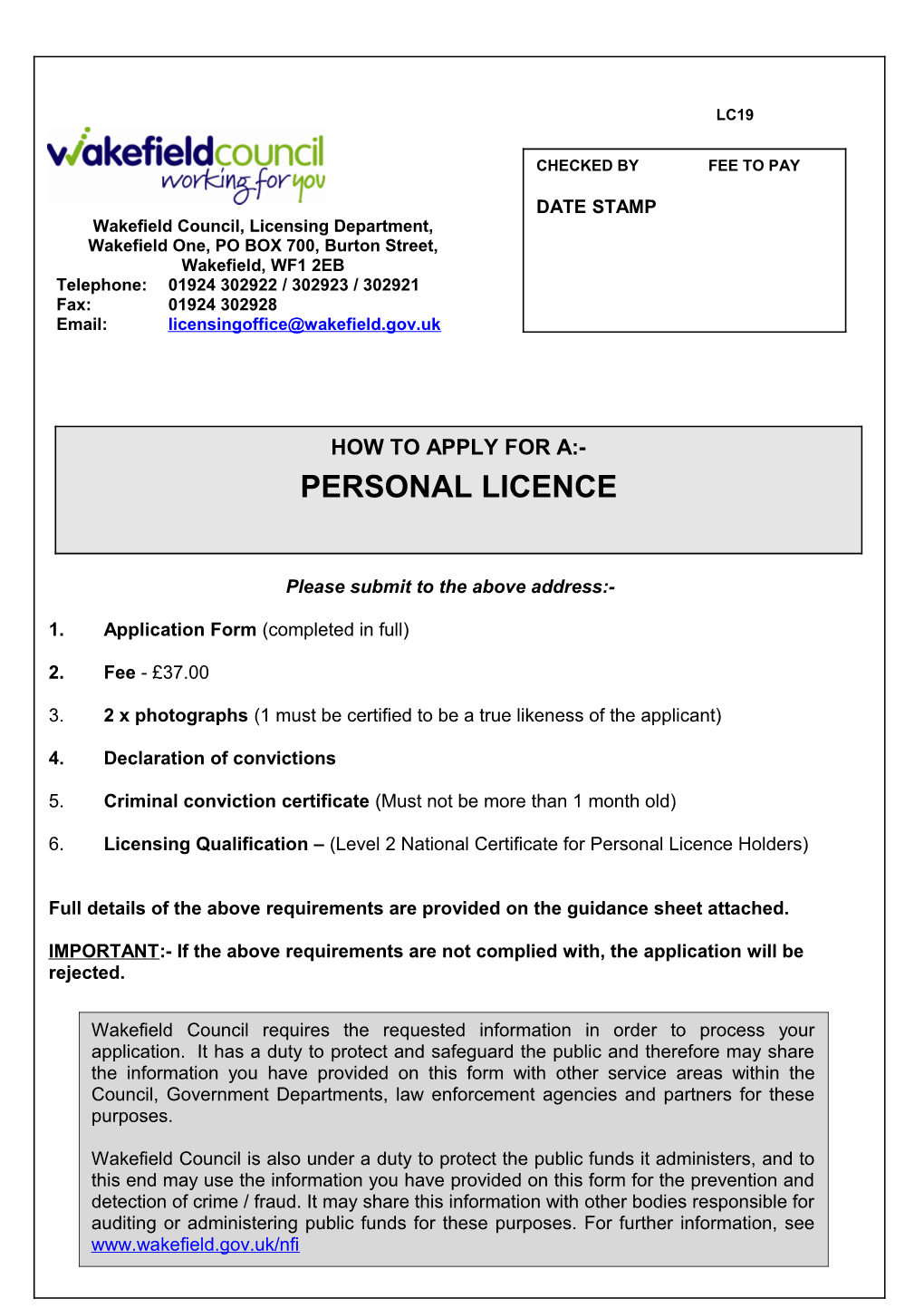 Application for a Personal Licence