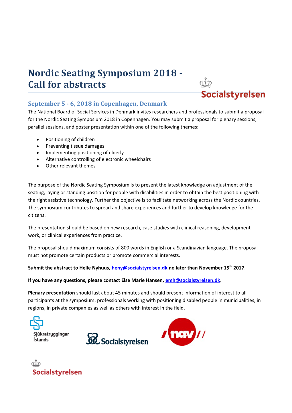 Nordic Seating Symposium 2018 - Call for Abstracts