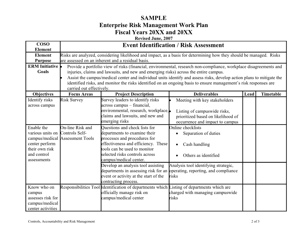 Enterprise Risk Management Work Plan