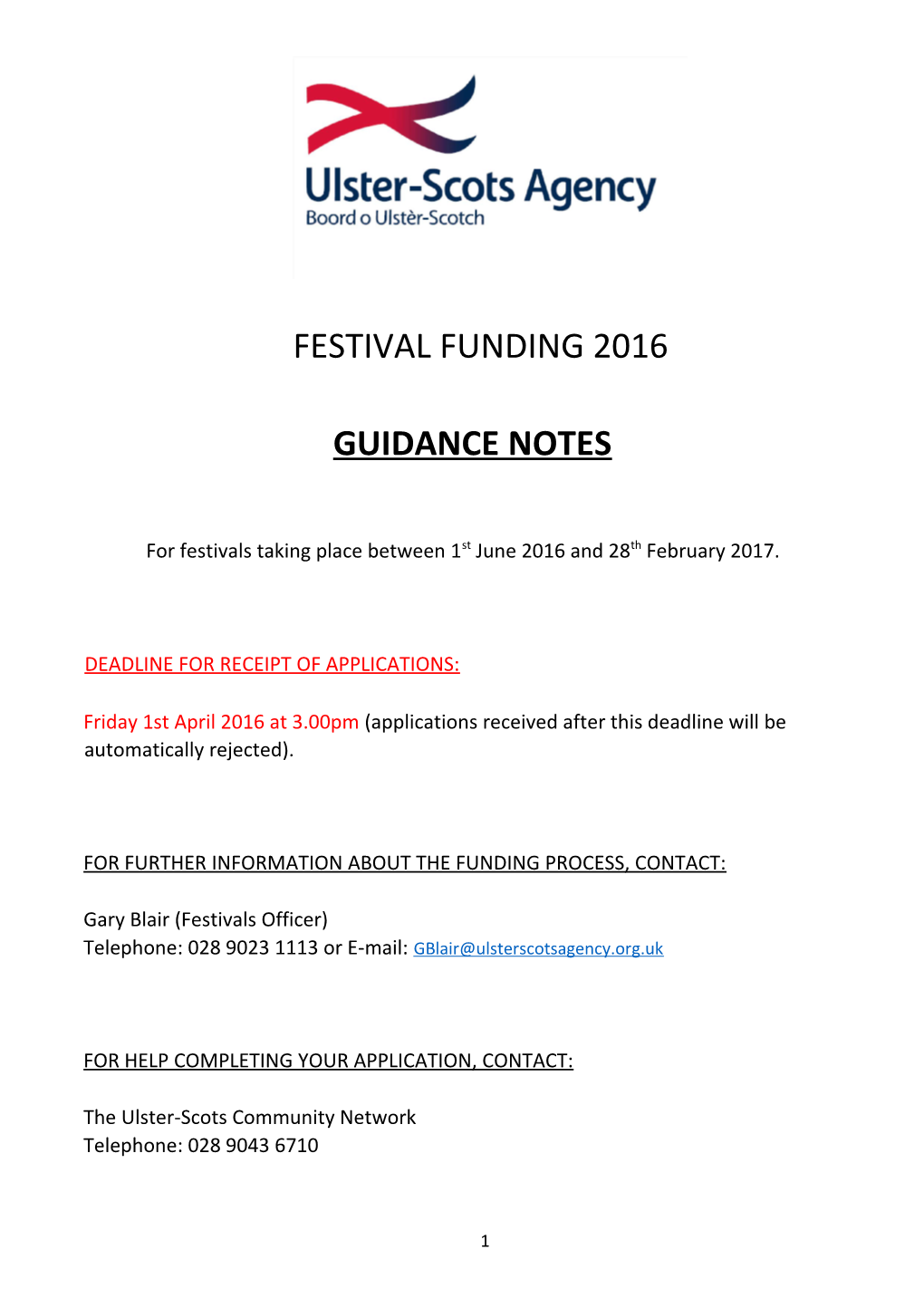 Festival Funding 2016