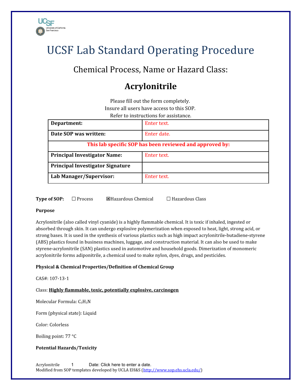 UCSF Lab Standard Operating Procedure