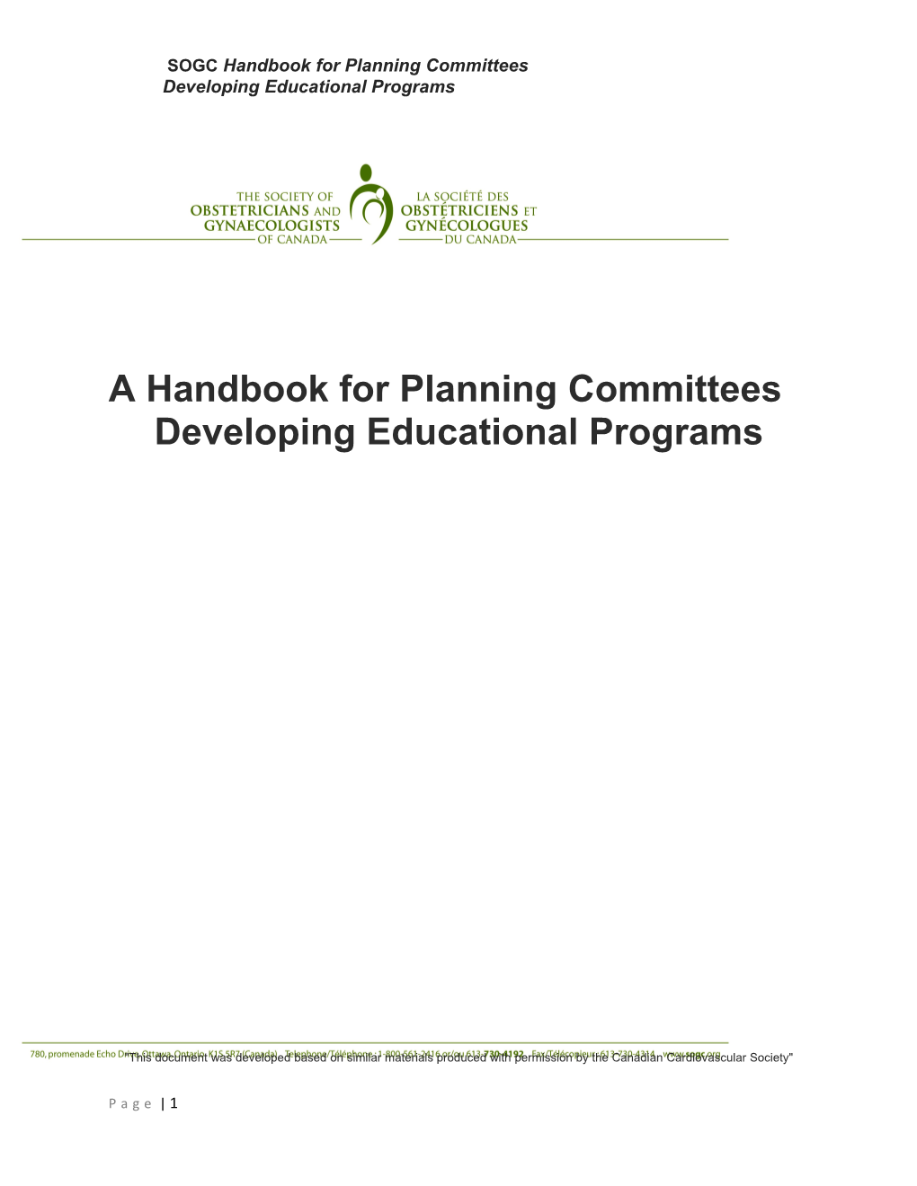 Handbook for Planning Committees Developping Educational Programs