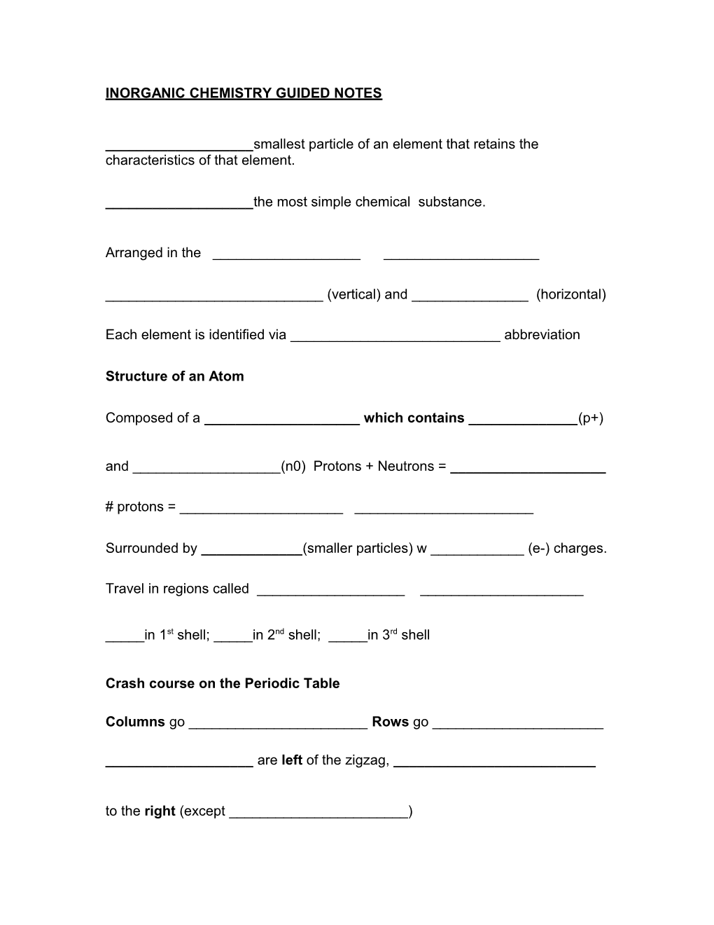 Inorganic Chemistry Guided Notes