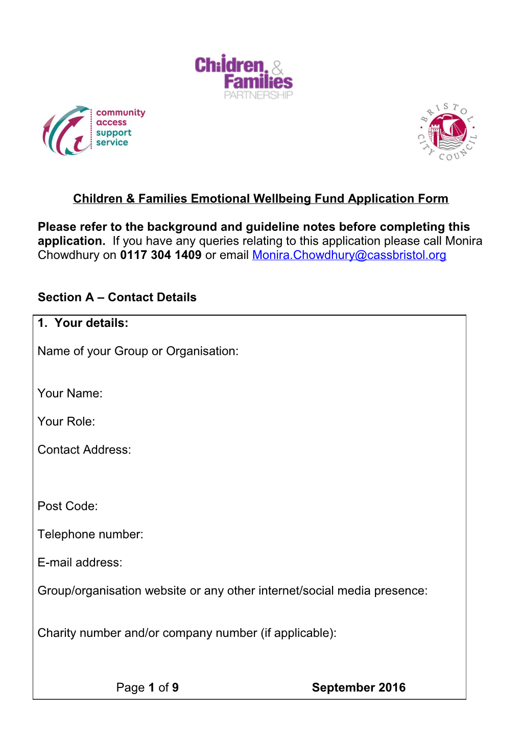 Children & Families Emotional Wellbeing Fund Application Form