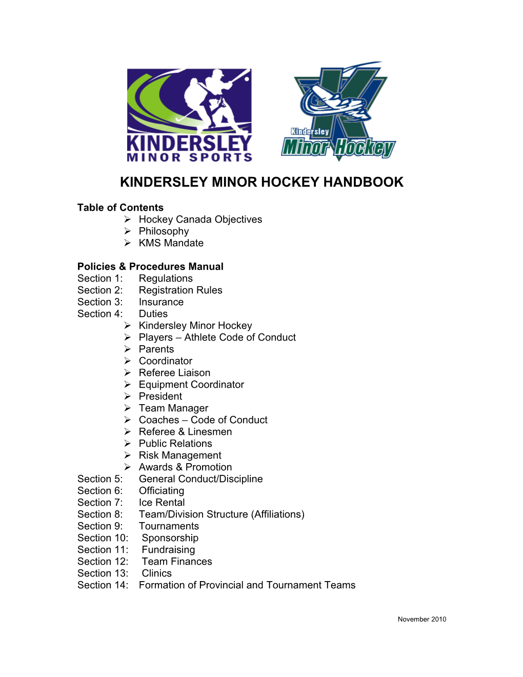Kindersley Minor Sports Handbook