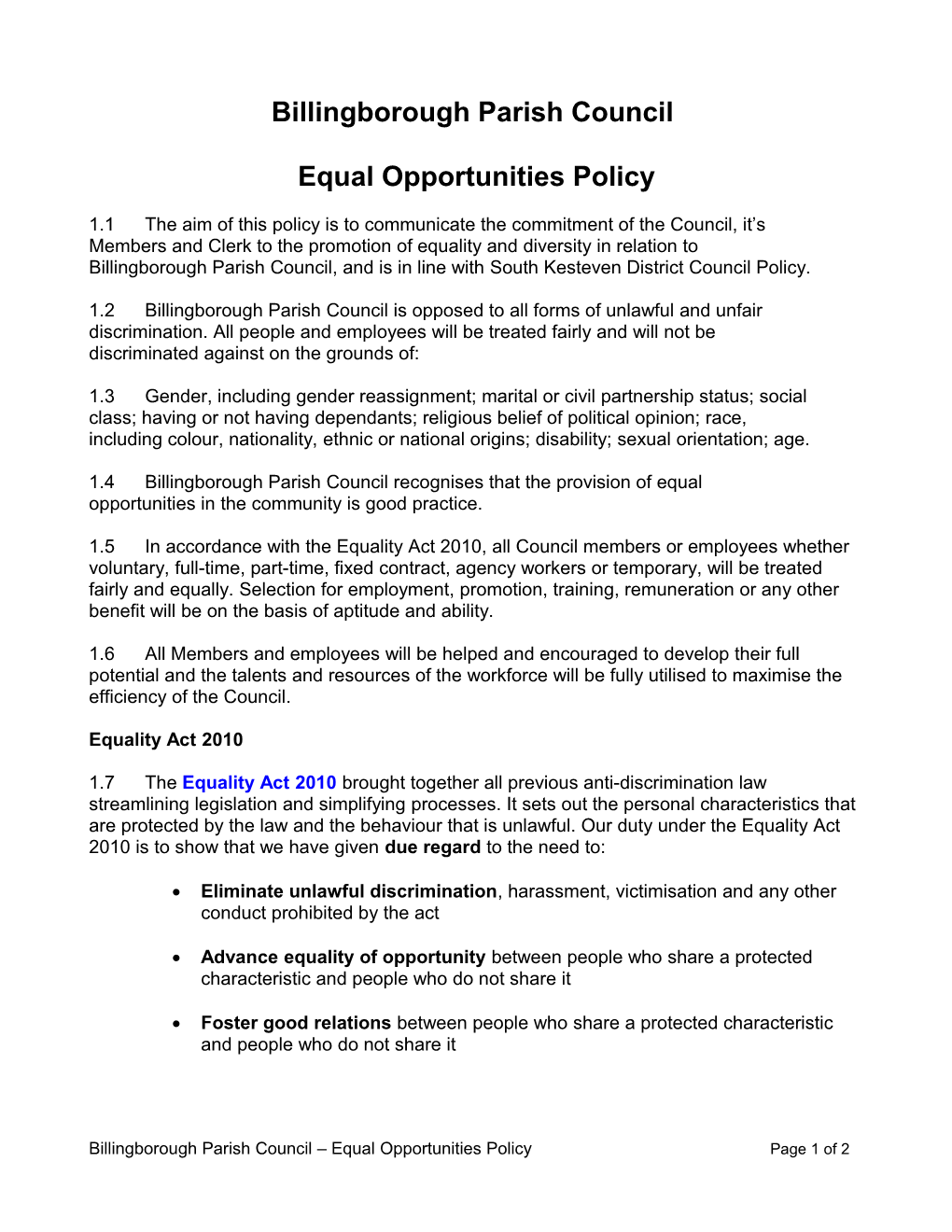 Equal Opportunities a Policy