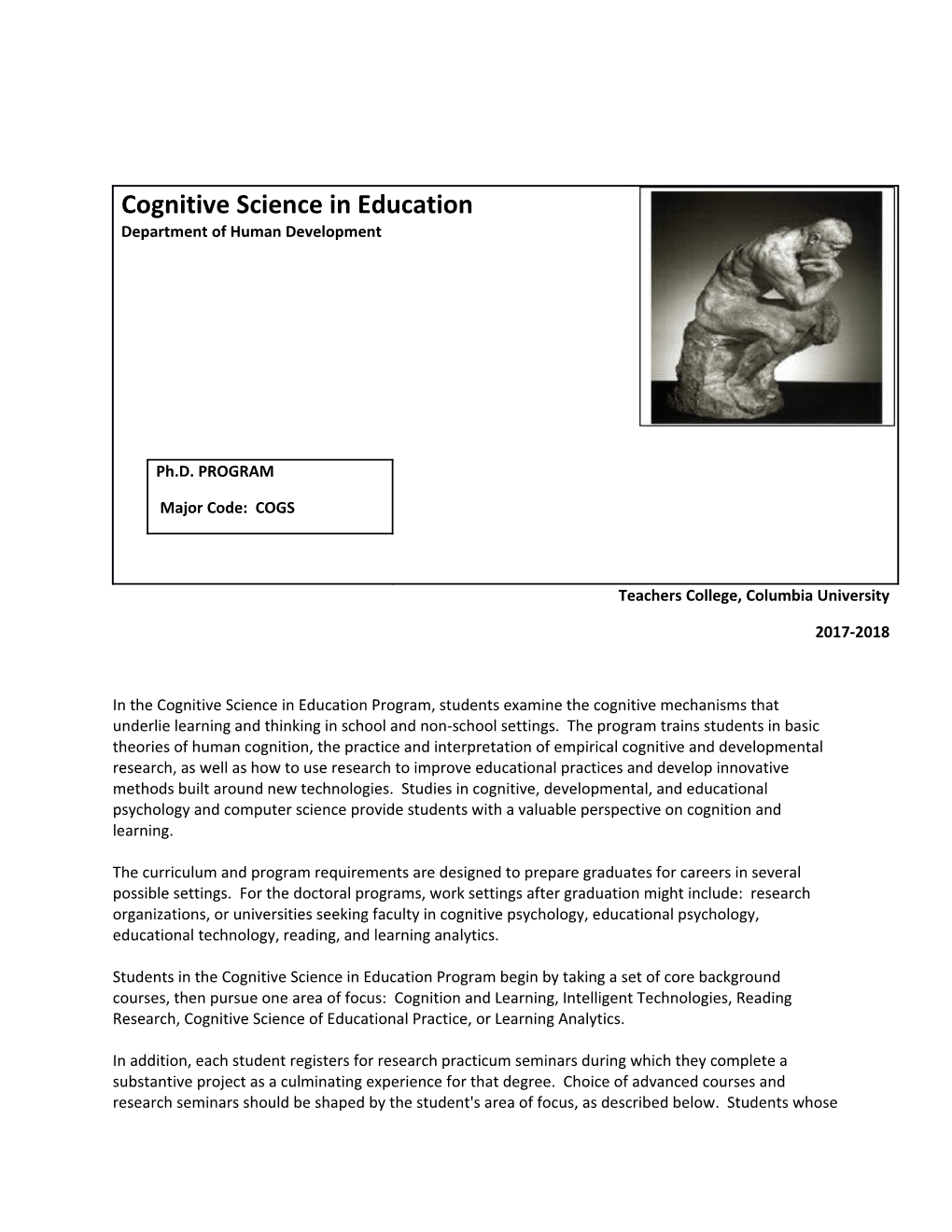 Cognitive Science in Education Department of Human Development