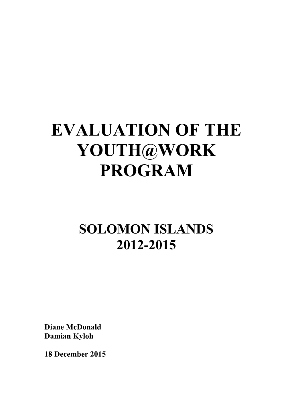 Evaluation of the Youth Work Program