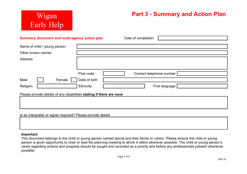 Summary Document and Multi-Agency Action Plan