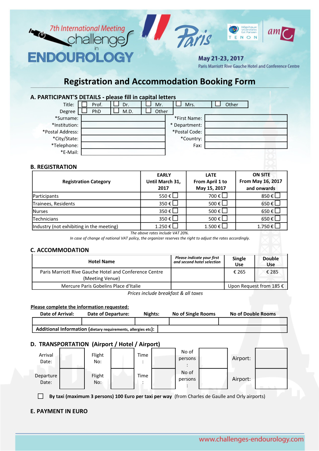 Registration and Accommodation Booking Form