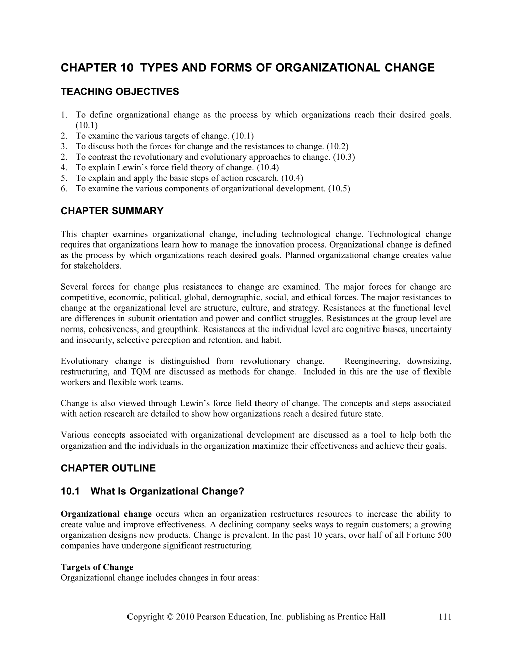 Chapter 10 Types and Forms of Organizational Change