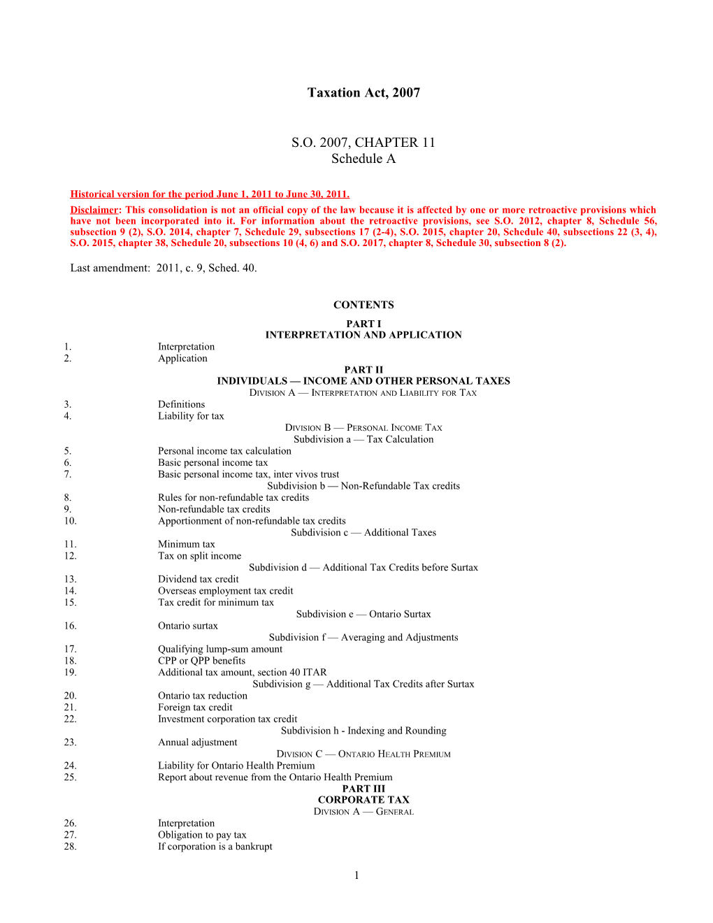 Taxation Act, 2007, S.O. 2007, C. 11, Sched. A s1