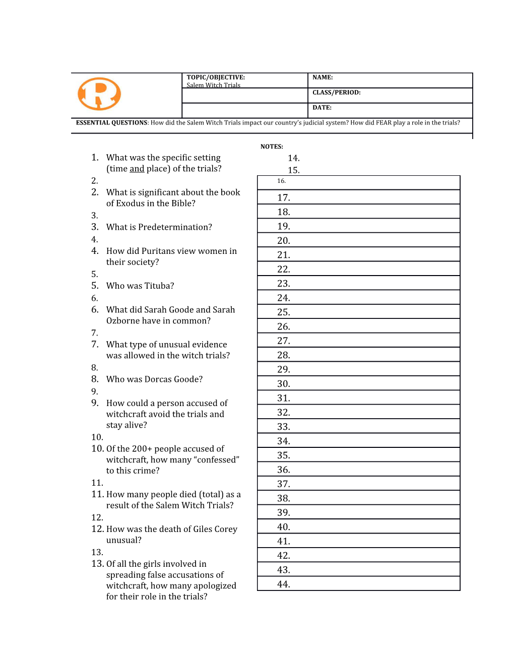 1. What Was the Specific Setting (Time and Place) of the Trials?