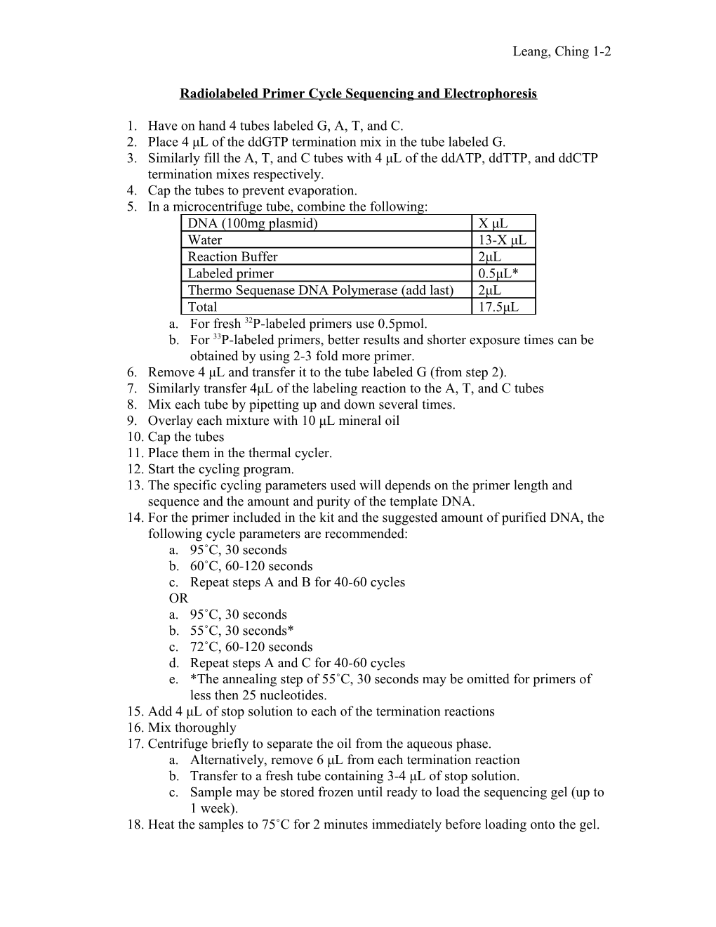 Radiolabeled Primer Cycle Sequencing