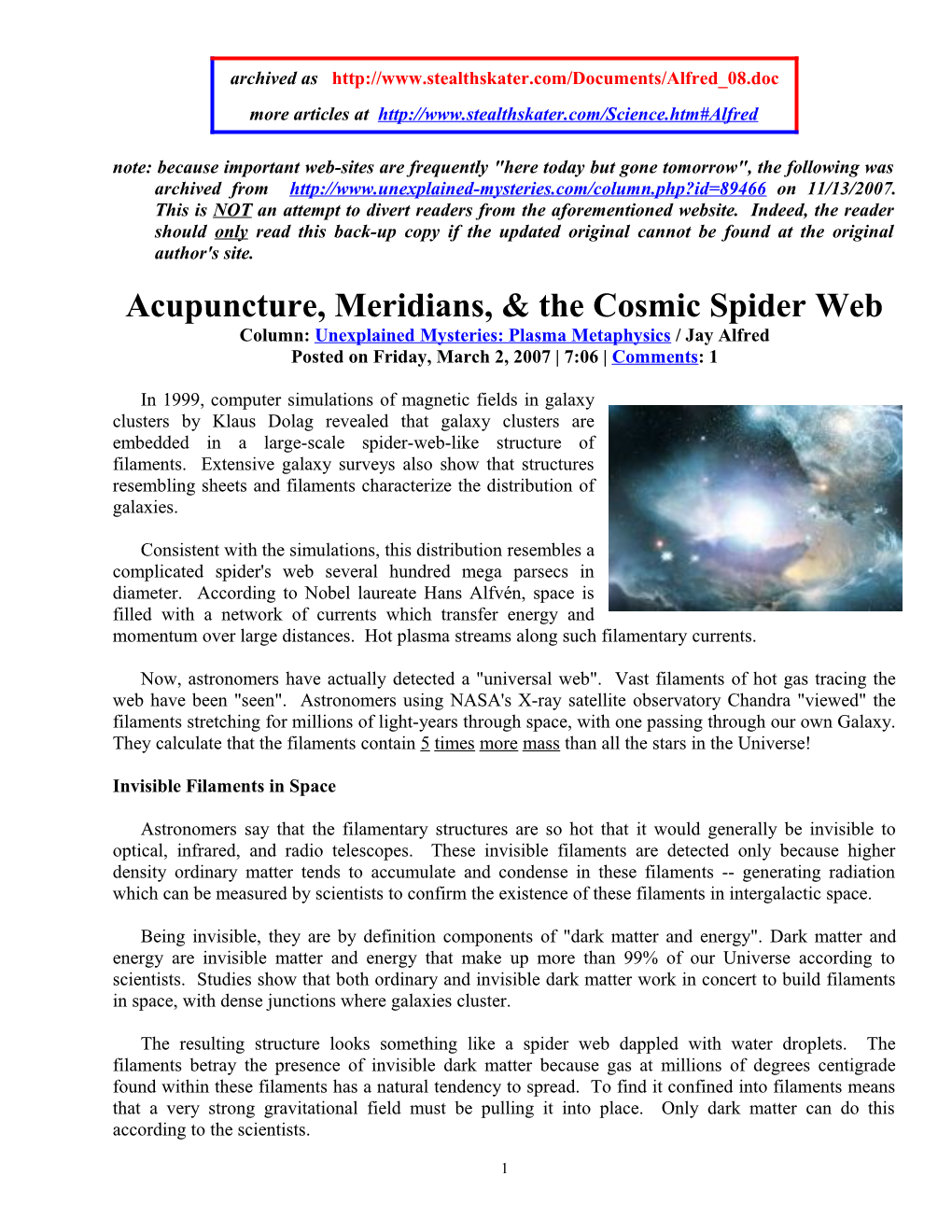 Acupuncture, Meridians, & the Cosmic Spider Web