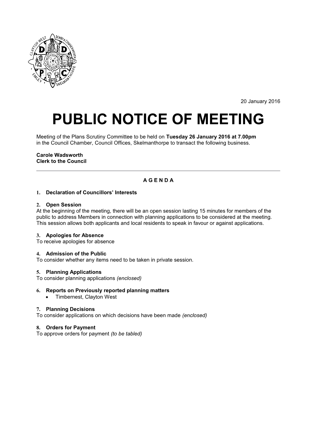 Public Notice of Meeting