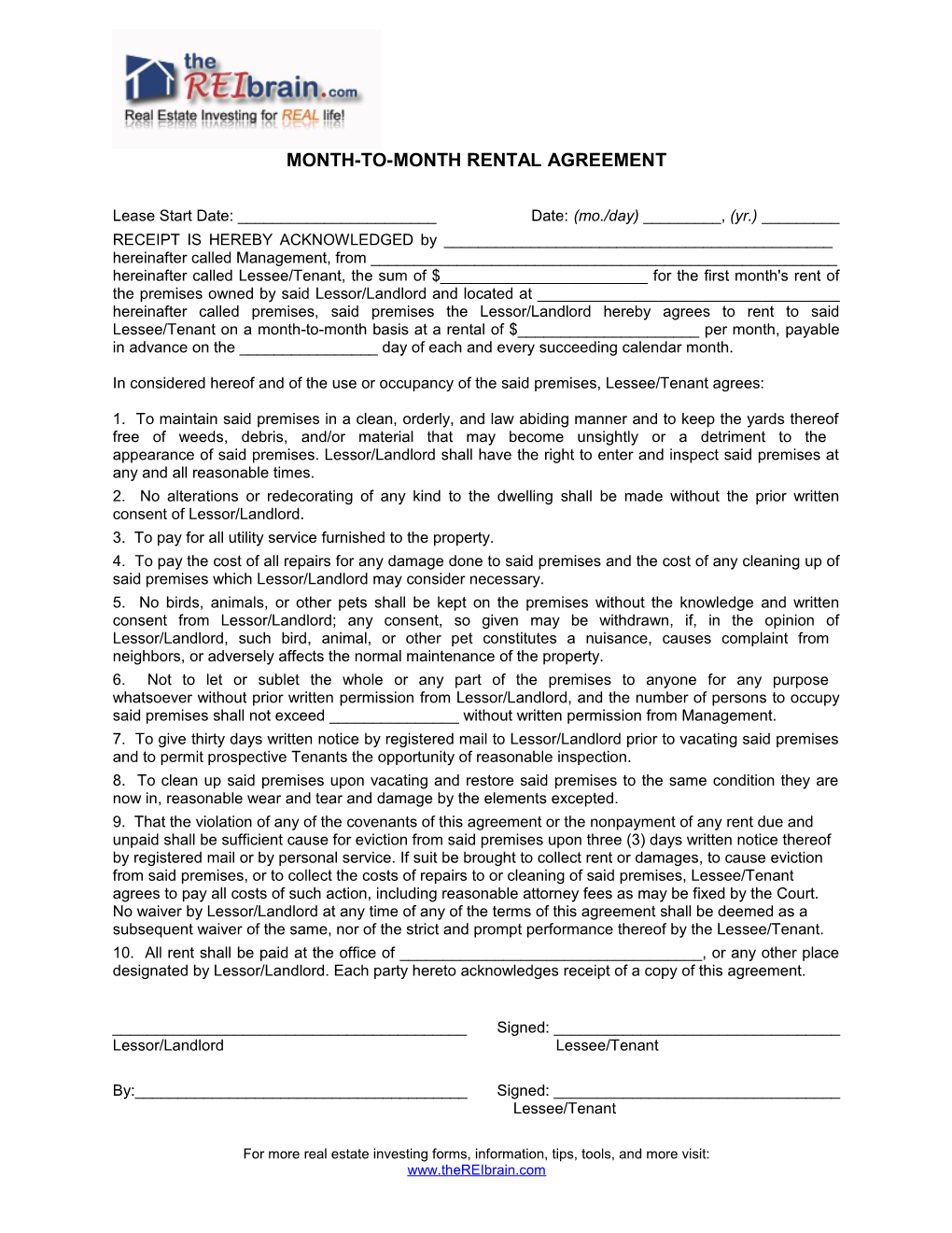 Month-To-Month Rental Agreement