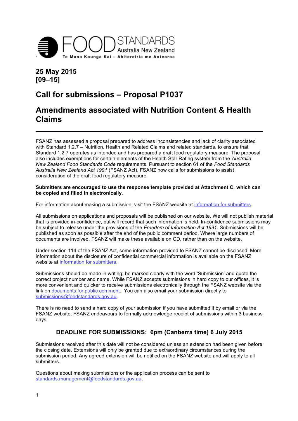 Amendments Associated with Nutrition Content & Health Claims