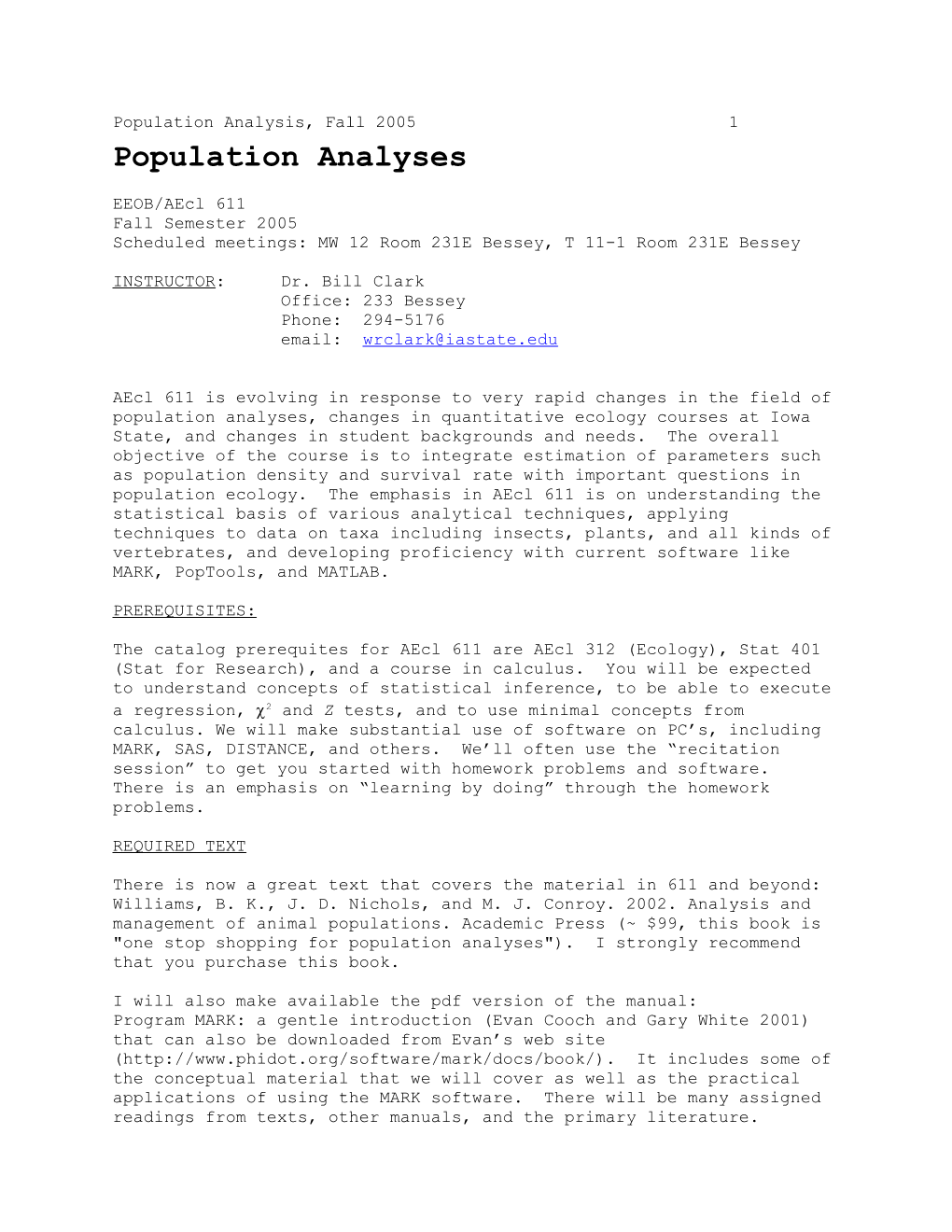 AECL 611, Population Analysis