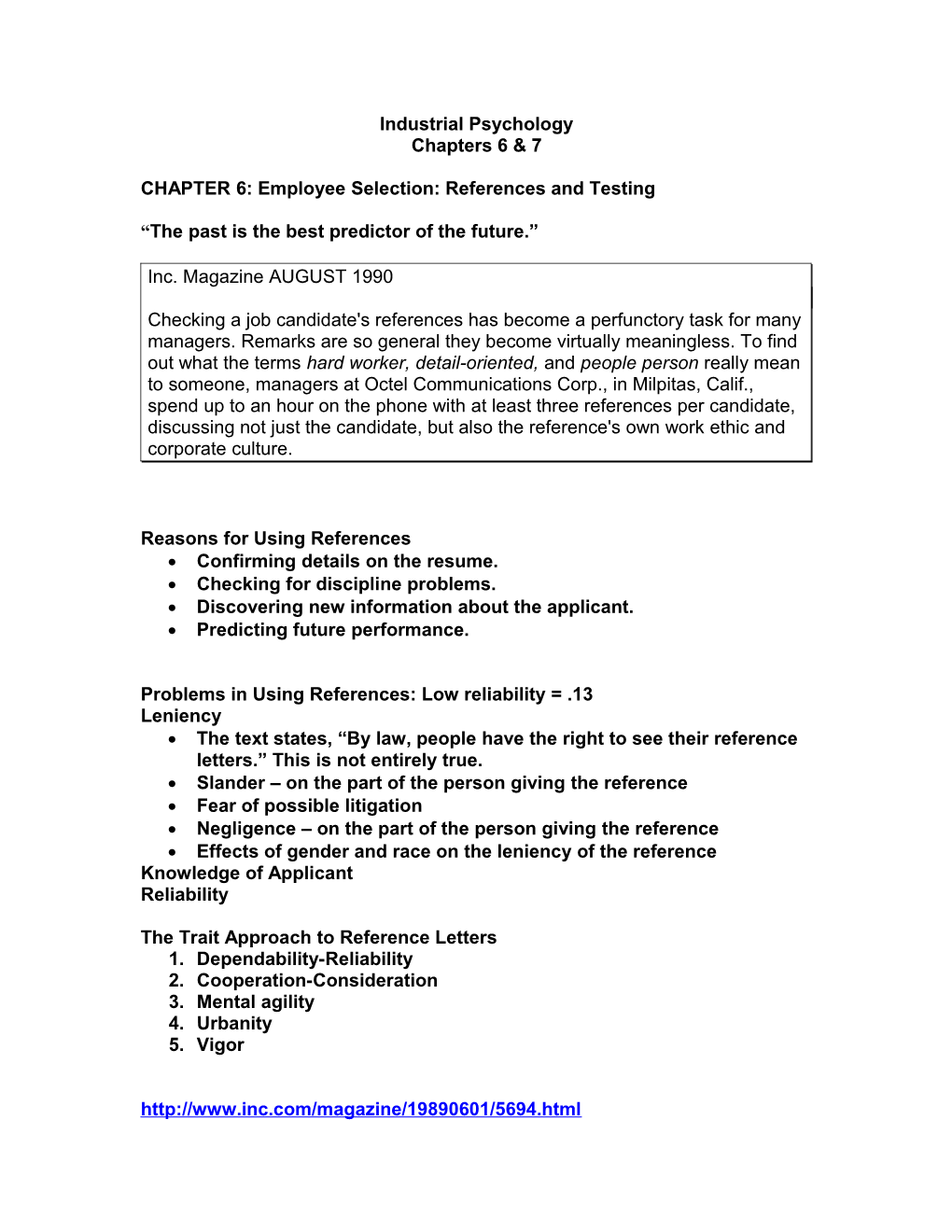 CHAPTER 6: Employee Selection: References and Testing