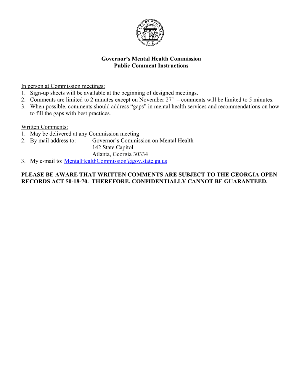 Mental Health Commission Meeting Schedule